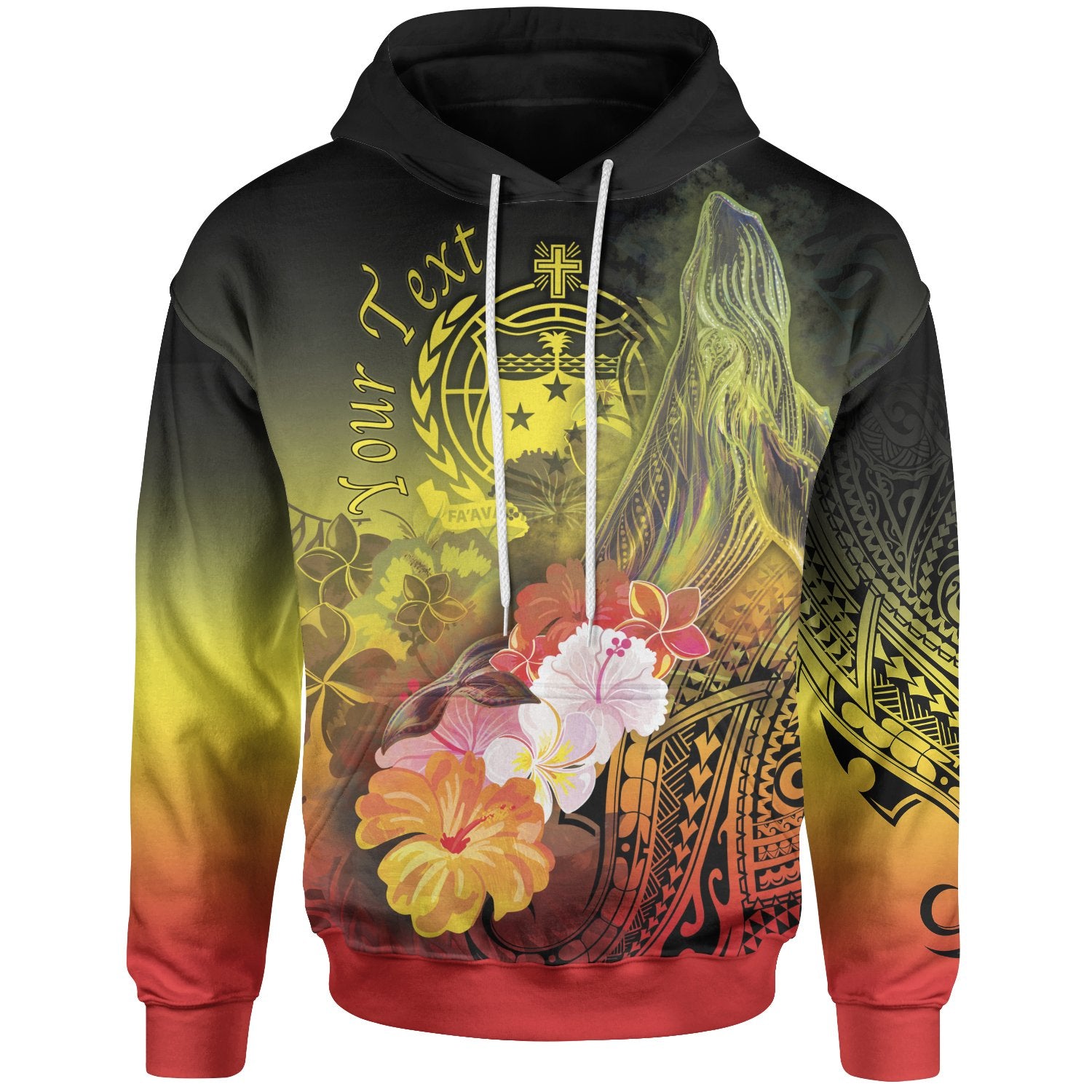 Custom Samoa Hoodie Humpback Whale with Tropical Flowers (Yellow) Unisex Yellow - Polynesian Pride