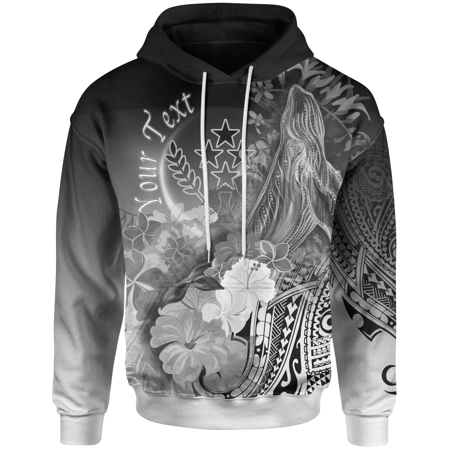 Custom Kosrae Hoodie Humpback Whale with Tropical Flowers (White) Unisex White - Polynesian Pride