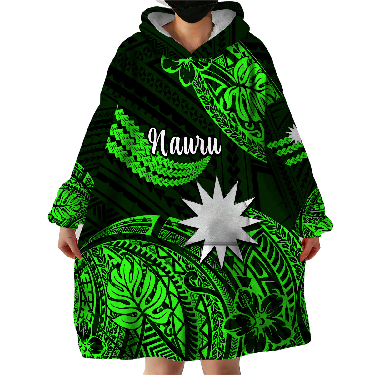(Custom Personalised) Nauru Polynesian Hibiscus Naoero Green Wearable Blanket Hoodie LT14 - Polynesian Pride