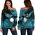 (Custom Personalised) Nauru Polynesian Hibiscus Naoero Turquoise Off Shoulder Sweater LT14 Women Turquoise - Polynesian Pride