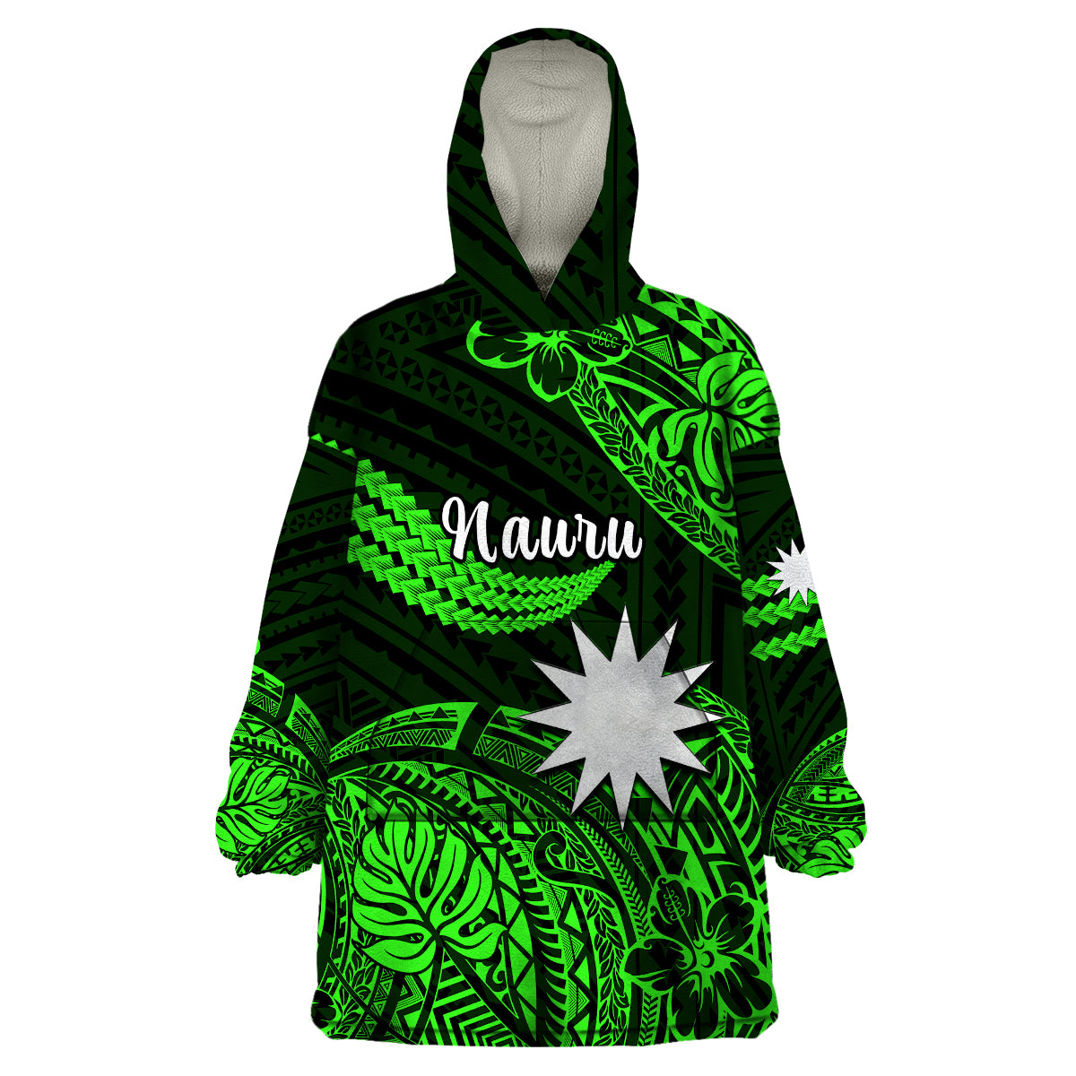 (Custom Personalised) Nauru Polynesian Hibiscus Naoero Green Wearable Blanket Hoodie LT14 Unisex One Size - Polynesian Pride