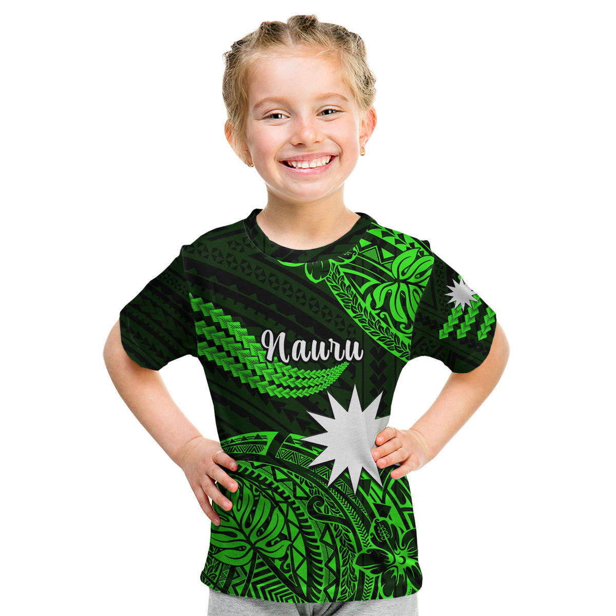 (Custom Personalised) Nauru Polynesian Hibiscus Naoero Green Kid T Shirt LT14 - Polynesian Pride