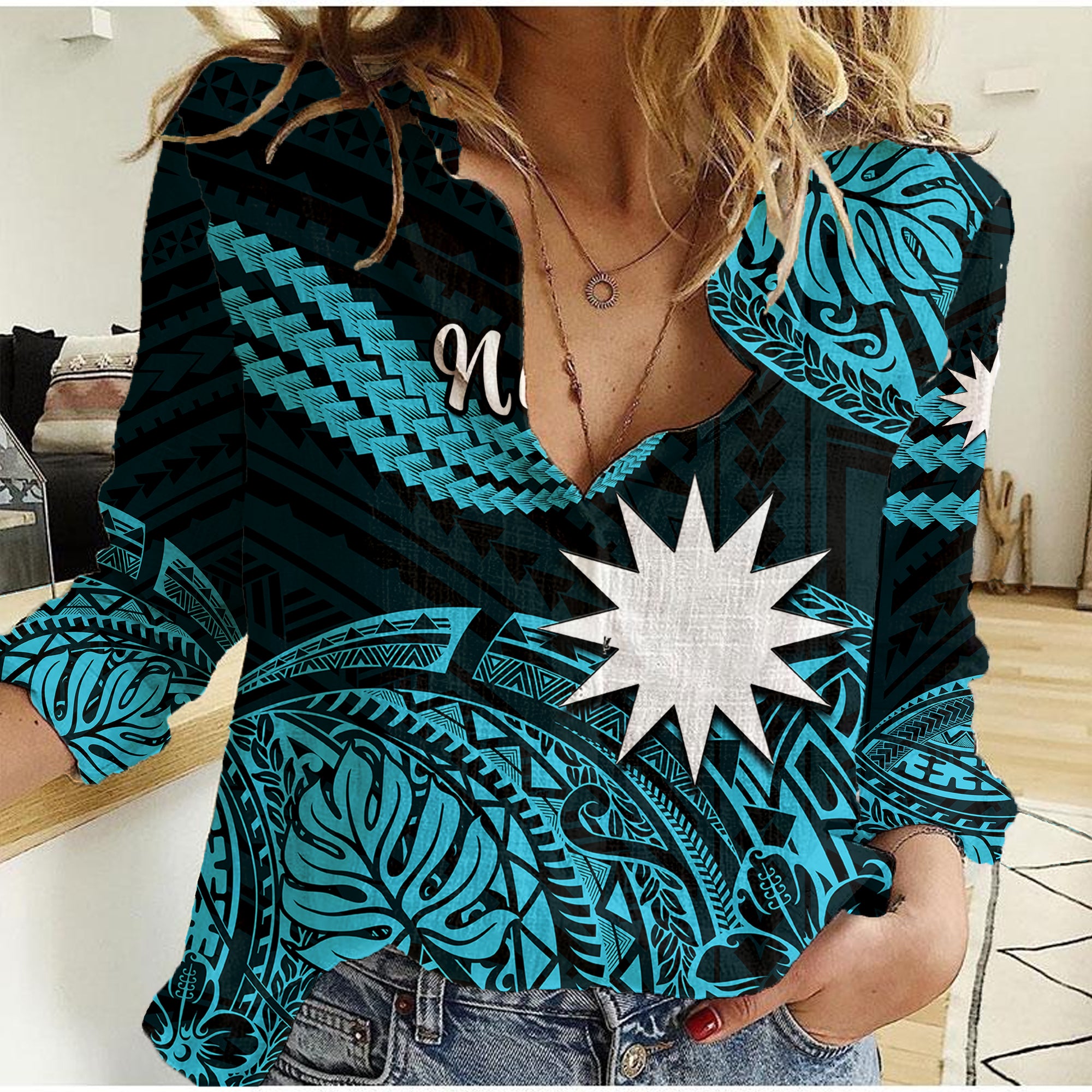 (Custom Personalised) Nauru Polynesian Hibiscus Naoero Turquoise Women Casual Shirt LT14 Female Turquoise - Polynesian Pride