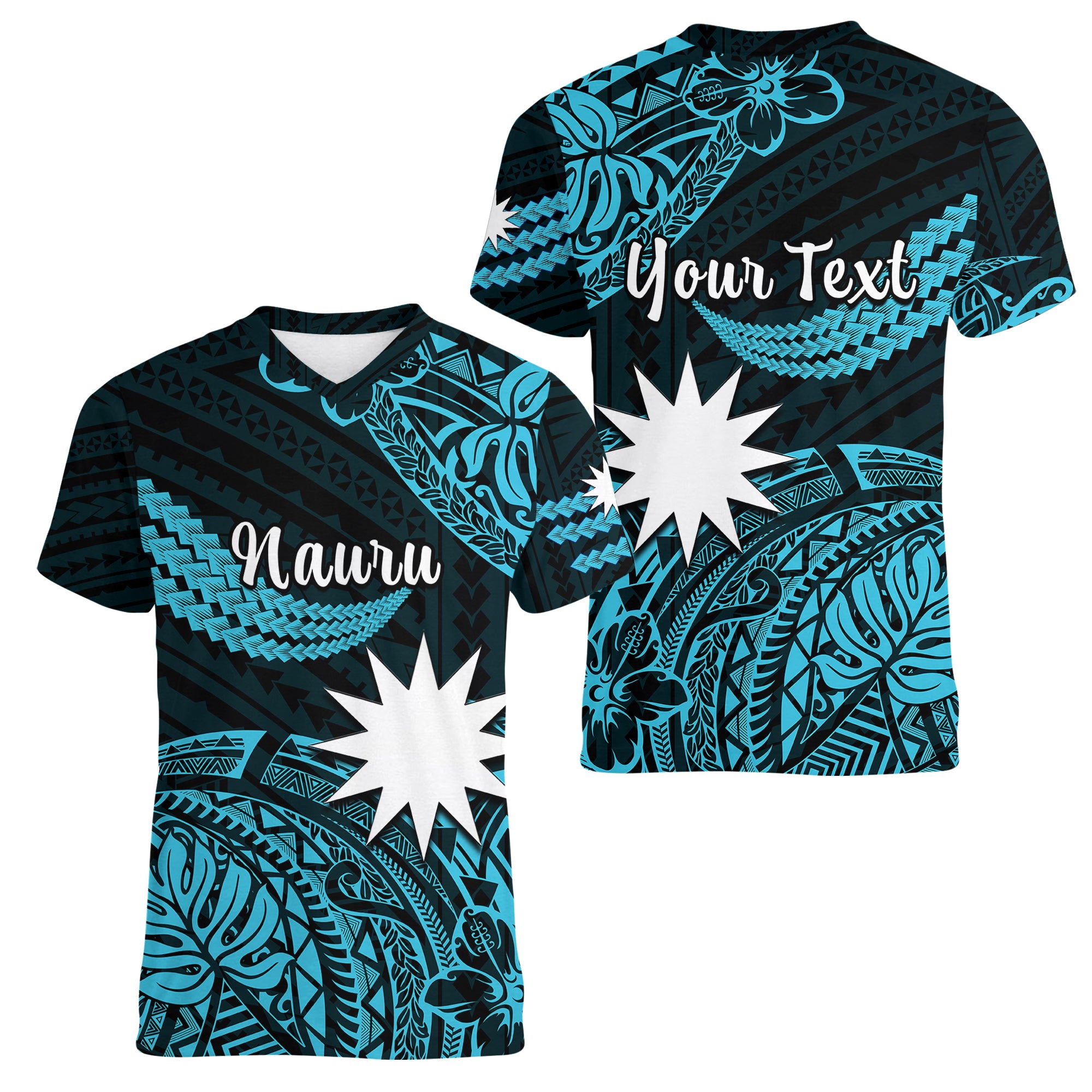 (Custom Personalised) Nauru Polynesian Hibiscus Naoero Turquoise Women V Neck T Shirt LT14 Female Turquoise - Polynesian Pride