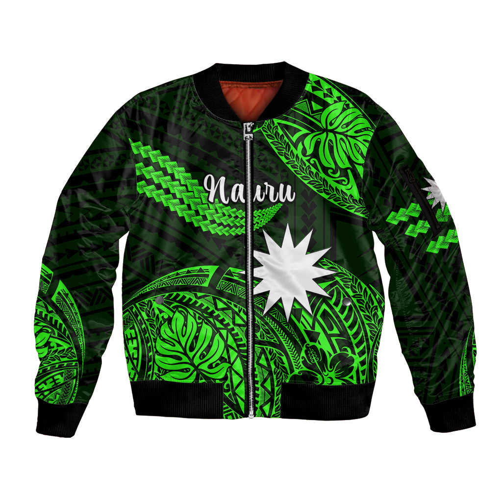 (Custom Personalised) Nauru Polynesian Hibiscus Naoero Green Sleeve Zip Bomber Jacket LT14 Unisex Green - Polynesian Pride