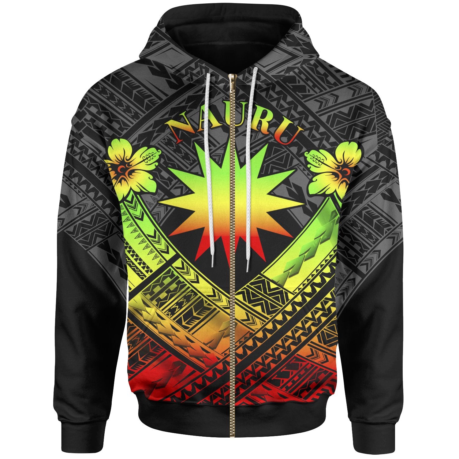 Nauru Polynesian Zip up Hoodie Nauru Reggae Seal Camisole Hibiscus Style Unisex Reggae - Polynesian Pride