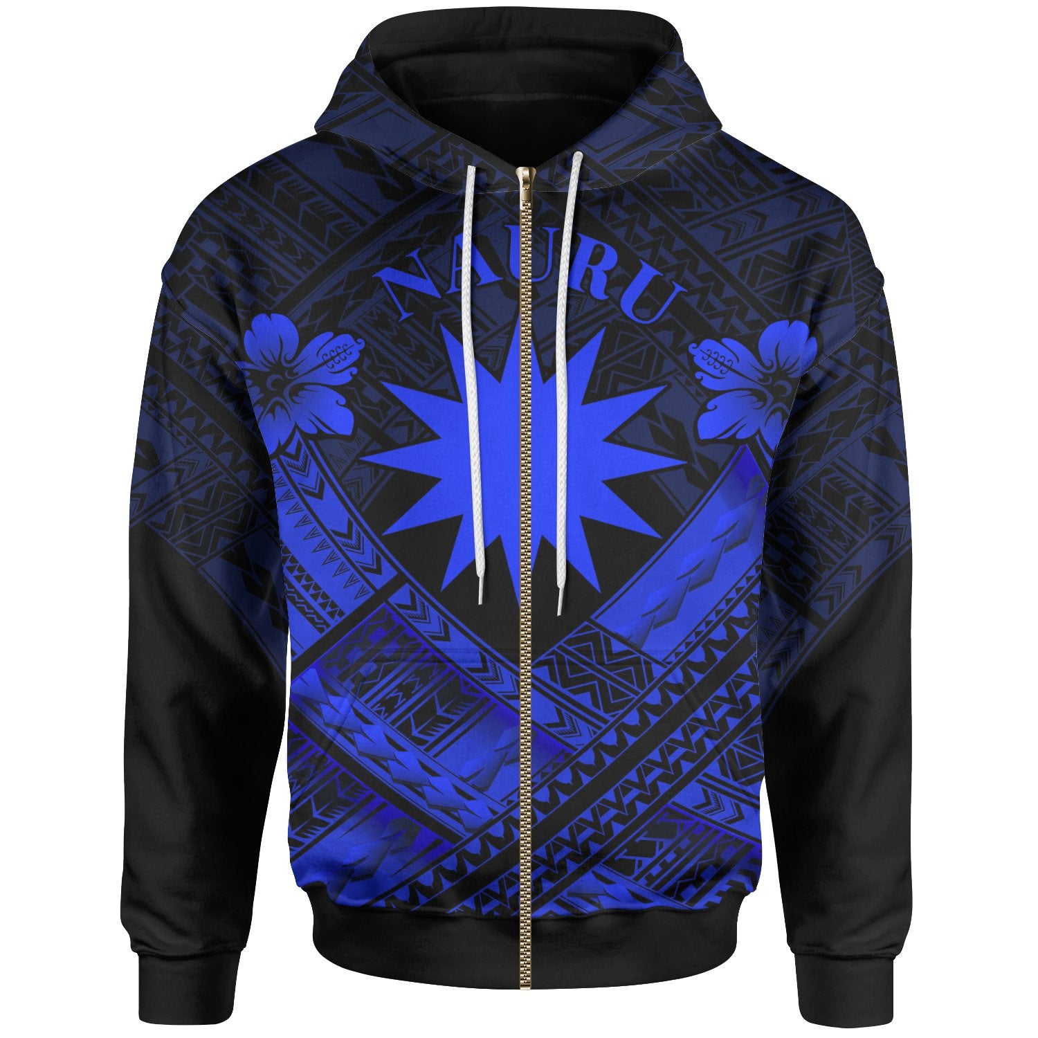 Nauru Polynesian Zip up Hoodie Nauru Blue Seal Camisole Hibiscus Style Unisex Blue - Polynesian Pride