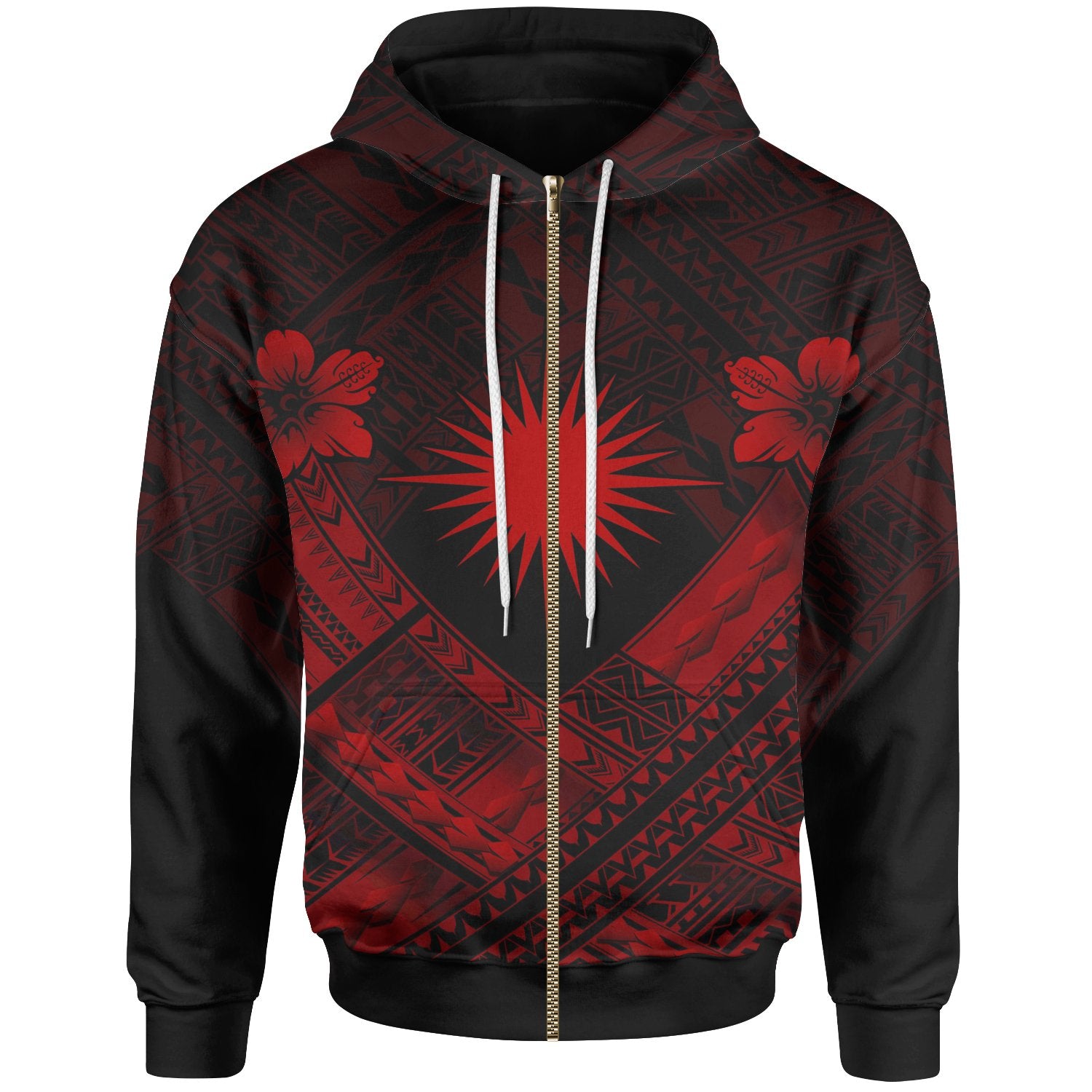 Marshall Islands Polynesian Zip up Hoodie Marshall Islands Red Flag Camisole Hibiscus Style Unisex Red - Polynesian Pride