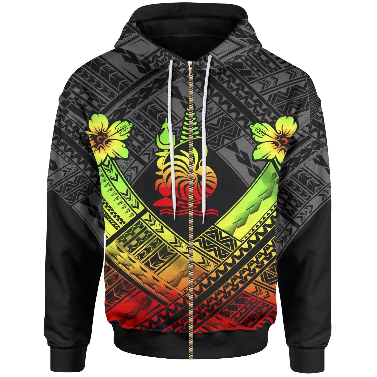 New Caledonia Polynesian Zip up Hoodie New Caledonia Reggae Seal Camisole Hibiscus Style Unisex Reggae - Polynesian Pride