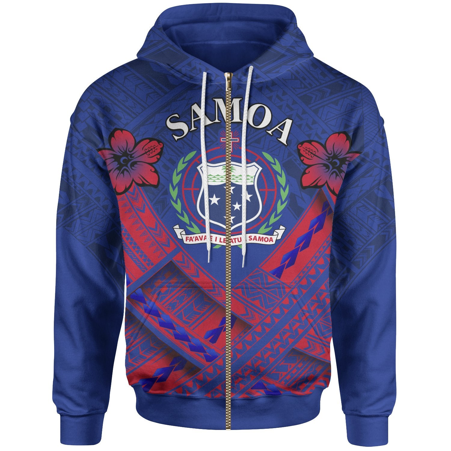 Samoa Polynesian Zip up Hoodie Samoa Seal Camisole Hibiscus Style Unisex Blue - Polynesian Pride