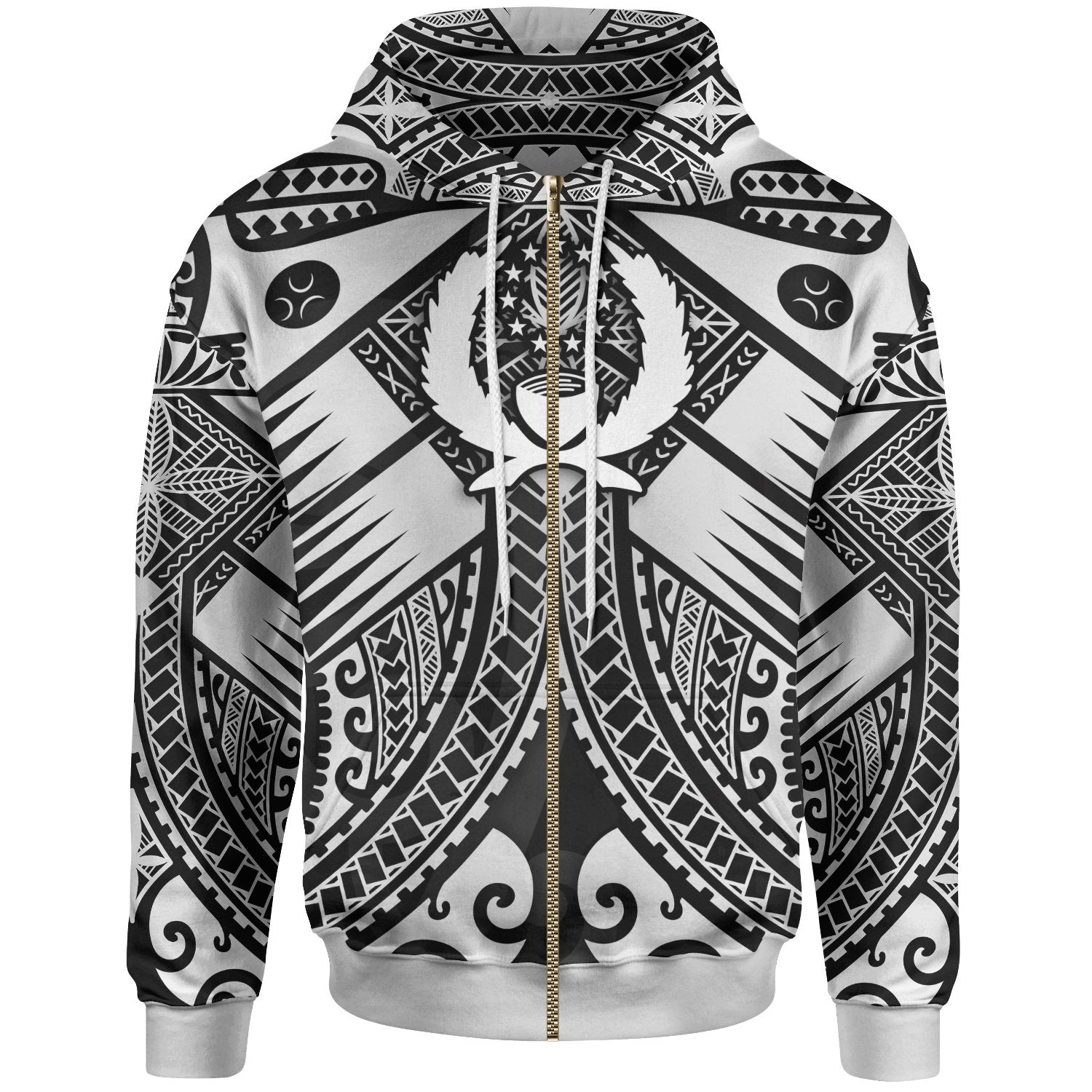 Pohnpei Zip up Hoodie White Reggae Seal with Polynesian Tattoo Unisex Reggae - Polynesian Pride