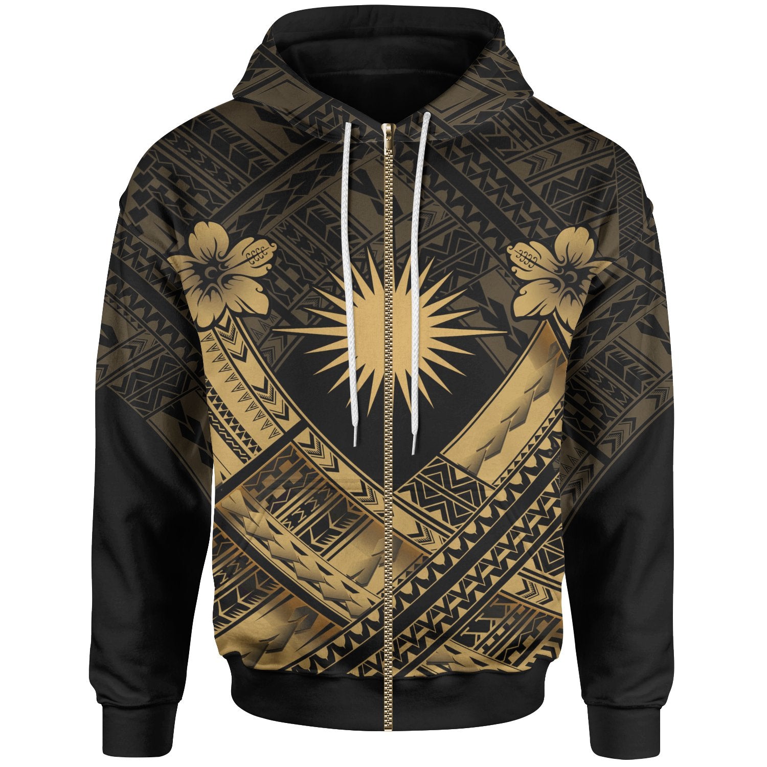 Marshall Islands Polynesian Zip up Hoodie Marshall Islands Gold Flag Camisole Hibiscus Style Unisex Gold - Polynesian Pride