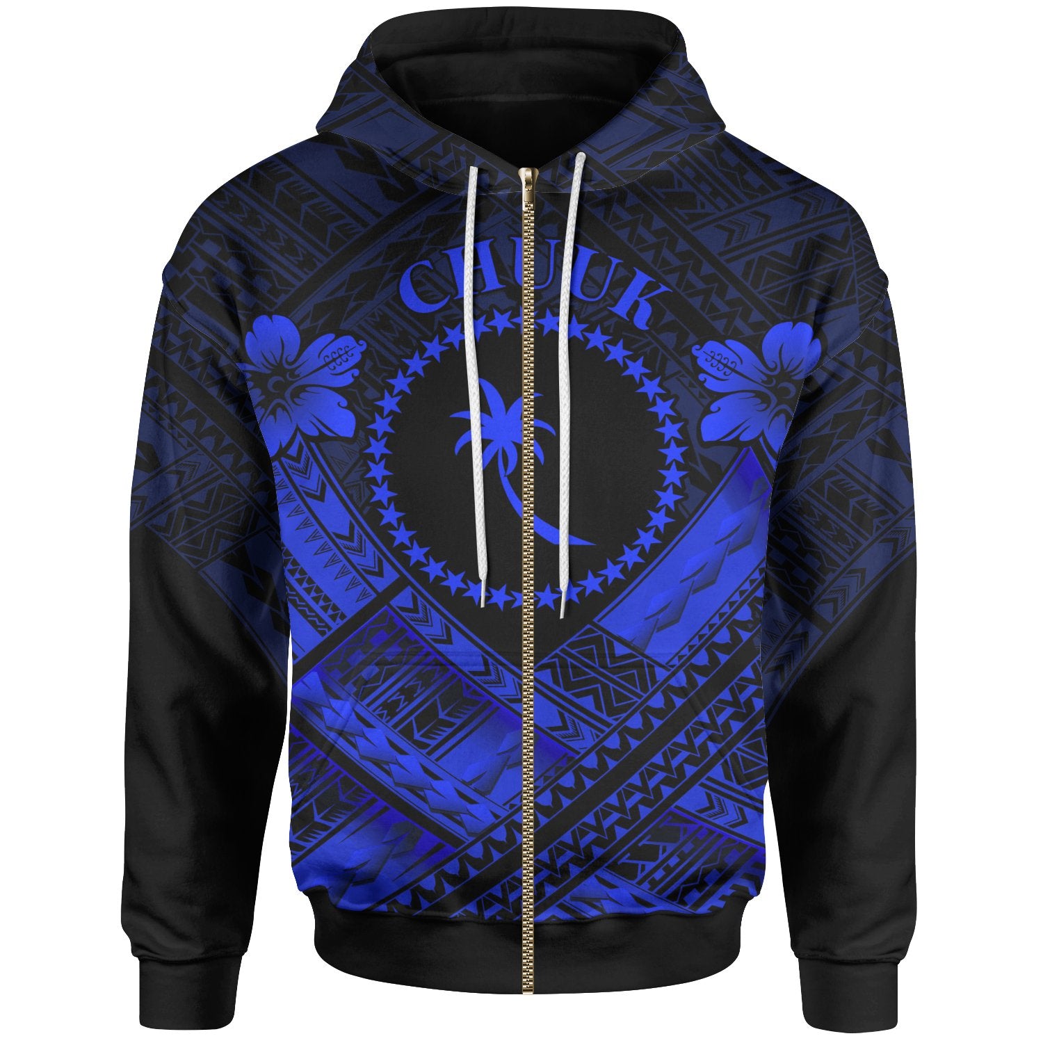Chuuk Polynesian Zip up Hoodie Chuuk Blue Seal Camisole Hibiscus Style Unisex Blue - Polynesian Pride