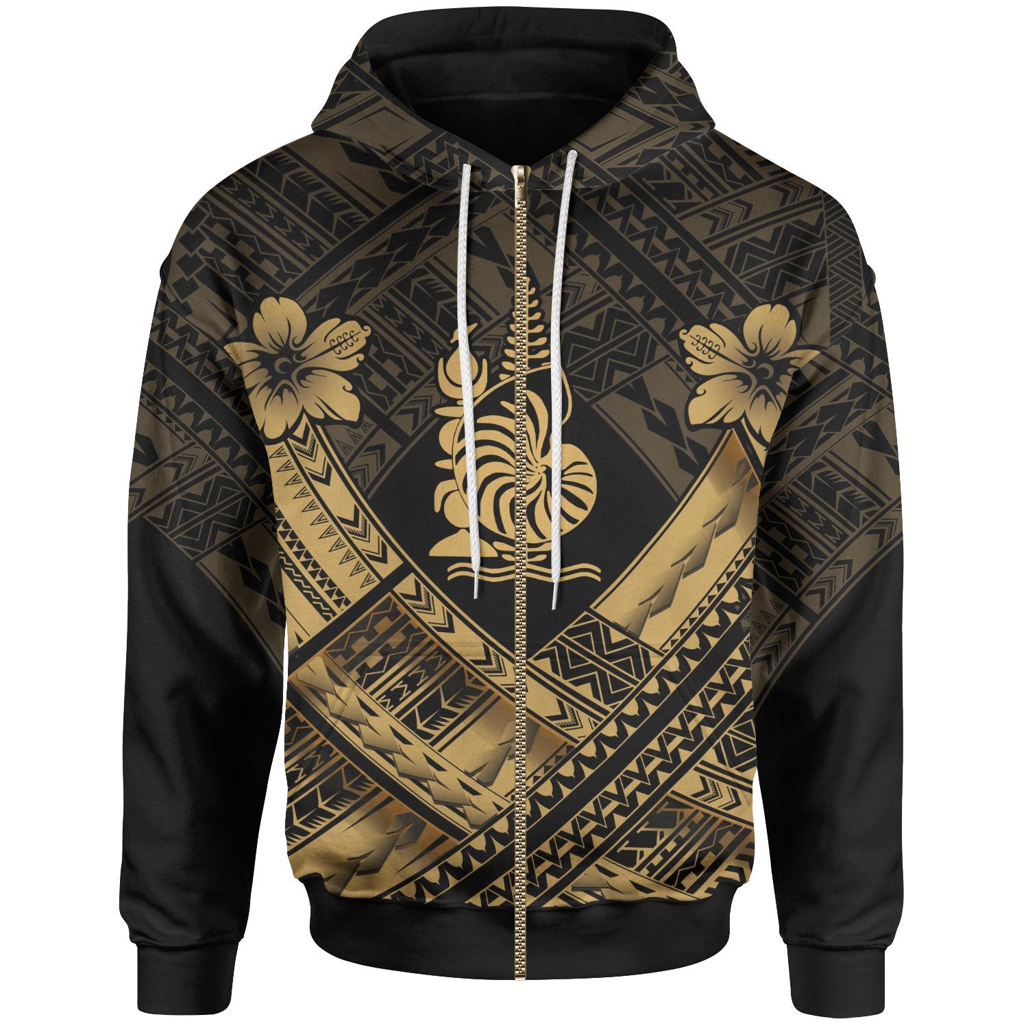 New Caledonia Polynesian Zip up Hoodie New Caledonia Gold Seal Camisole Hibiscus Style Unisex Gold - Polynesian Pride