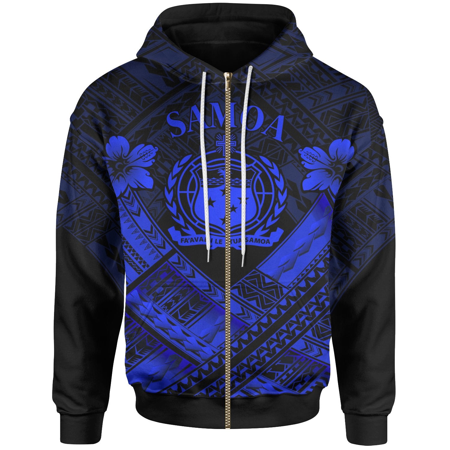 Samoa Polynesian Zip up Hoodie Samoa Blue Seal Camisole Hibiscus Style Unisex Blue - Polynesian Pride