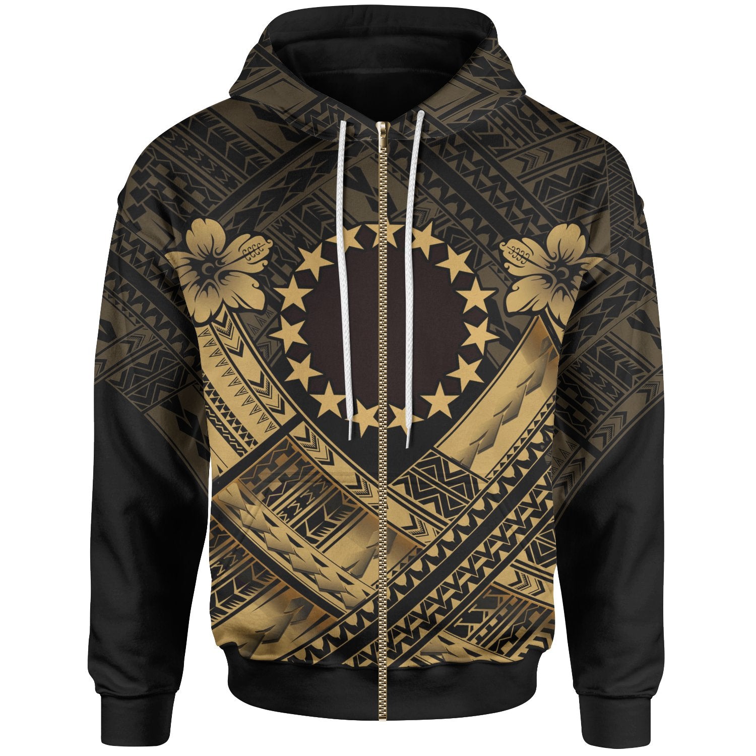 Cook Islands Polynesian Zip up Hoodie Cook Islands Gold Seal Camisole Hibiscus Style Unisex Gold - Polynesian Pride