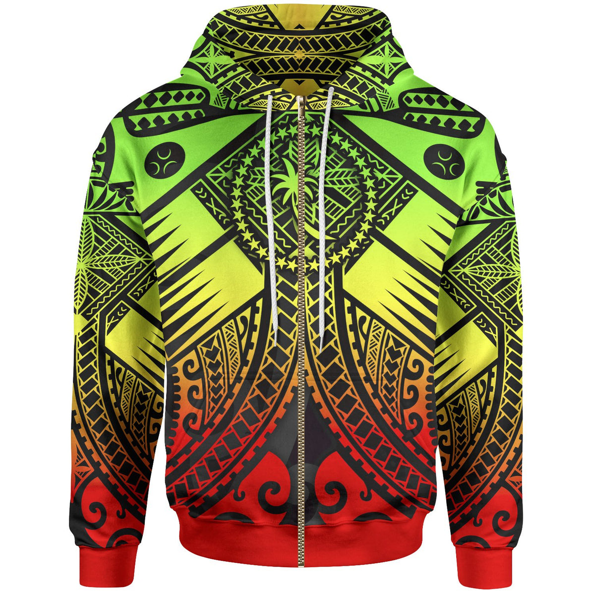 Chuuk Zip up Hoodie Reggae Seal with Polynesian Tattoo Unisex Reggae - Polynesian Pride