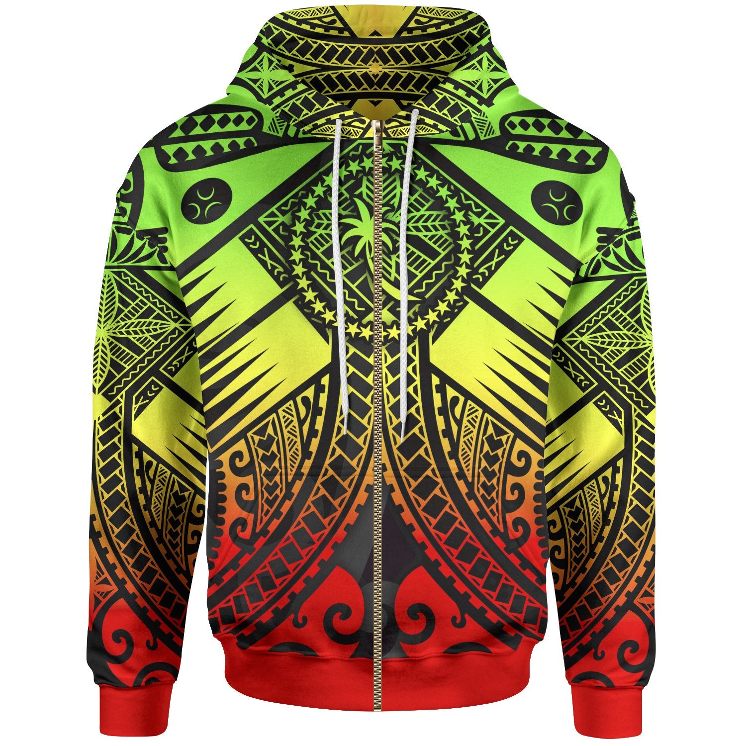 Chuuk Zip up Hoodie Reggae Seal with Polynesian Tattoo Unisex Reggae - Polynesian Pride