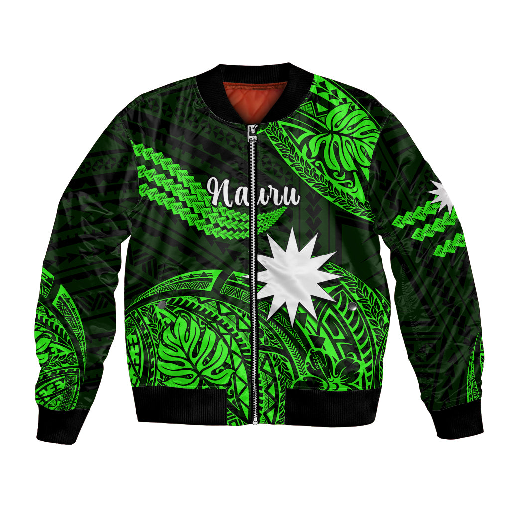 (Custom Personalised) Nauru Polynesian Hibiscus Naoero Green Bomber Jacket LT14 Unisex Green - Polynesian Pride