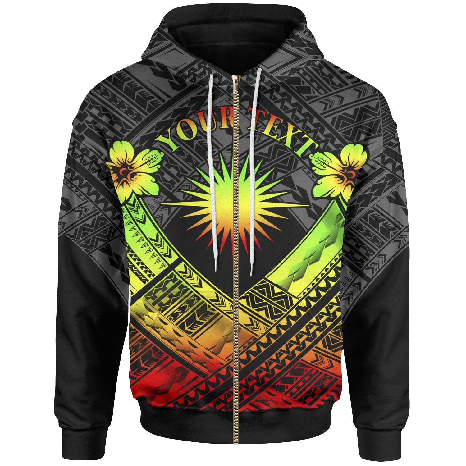 Marshall Islands Polynesian Custom Zip up Hoodie Marshall Islands Reggae Flag Camisole Hibiscus Style Unisex Reggae - Polynesian Pride