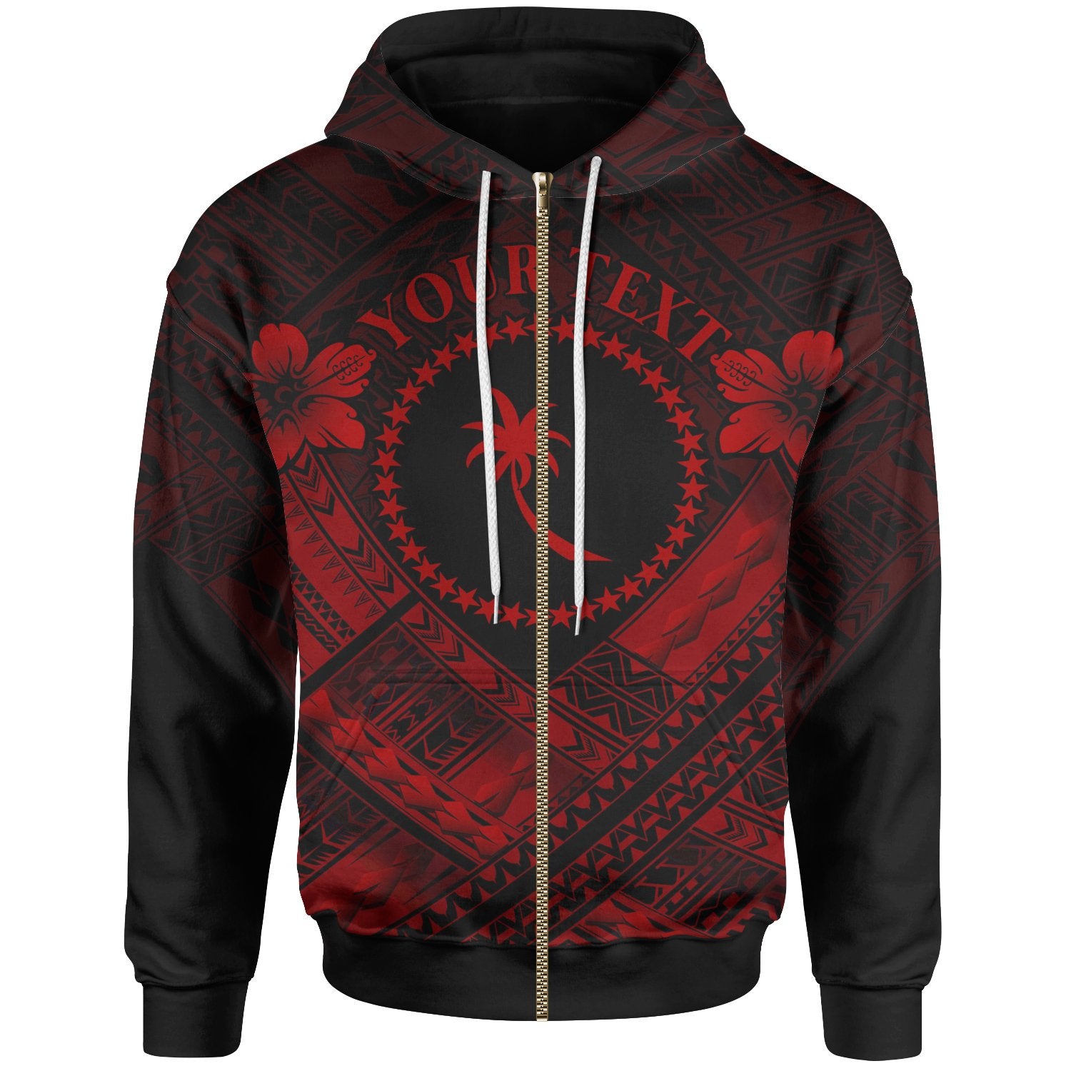 Chuuk Polynesian Custom Zip up Hoodie Chuuk Red Seal Camisole Hibiscus Style Unisex Red - Polynesian Pride