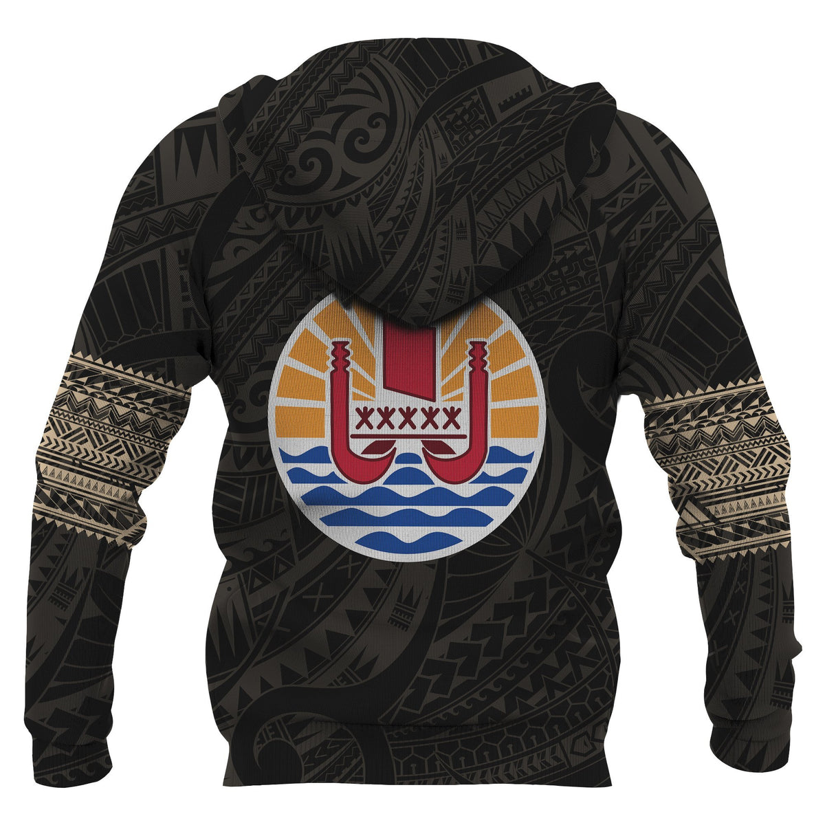 Tahiti Polynesian Tattoo All Over Hoodie Gold - Polynesian Pride