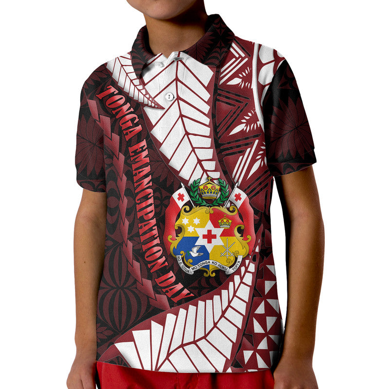 Tonga Emancipation Day Polo Shirt Kupesi Pattern No.2 Black LT9 Kid - Polynesian Pride