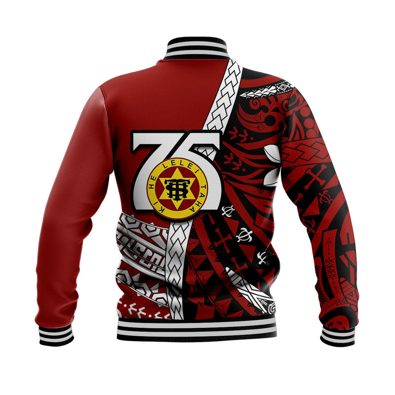 Tonga High School 75th Anniversary Baseball Jacket Red Polynesian Minimalist Style LT9 - Polynesian Pride