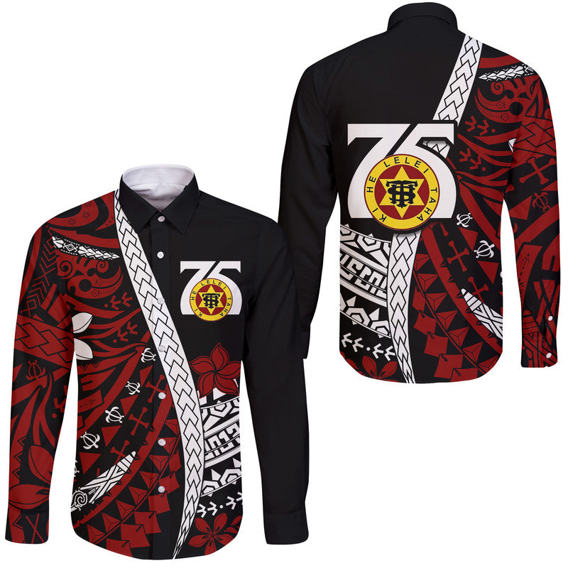 Tonga High School 75th Anniversary Hawaii Long Sleeve Button Shirt Black Polynesian Minimalist Style LT9 Unisex Black - Polynesian Pride