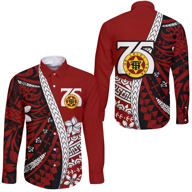 Tonga High School 75th Anniversary Hawaii Long Sleeve Button Shirt Red Polynesian Minimalist Style LT9 Unisex Red - Polynesian Pride