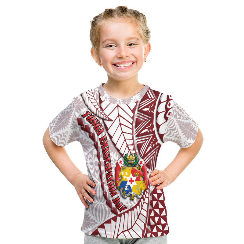 Tonga Emancipation Day T Shirt Kupesi Pattern No.2 White LT9 Kid - Polynesian Pride