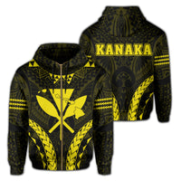 Polynesian Kakau Kanaka Map Hawaii Zip Hoodie Sport Style Version 2.0 Yellow Unisex Yellow - Polynesian Pride