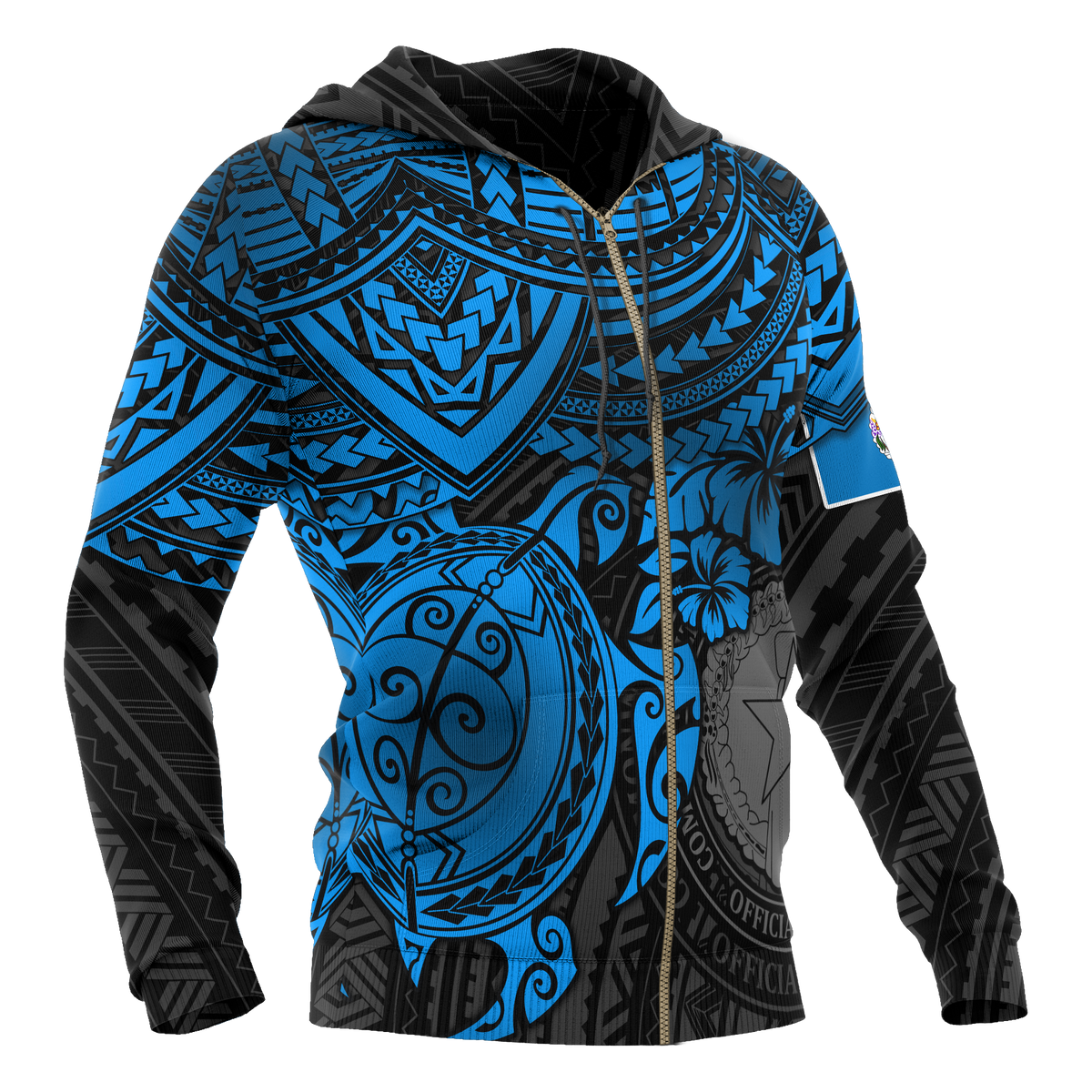 Northern Mariana Islands Polynesian Hoodie (Zip up) Blue Turtle - Polynesian Pride