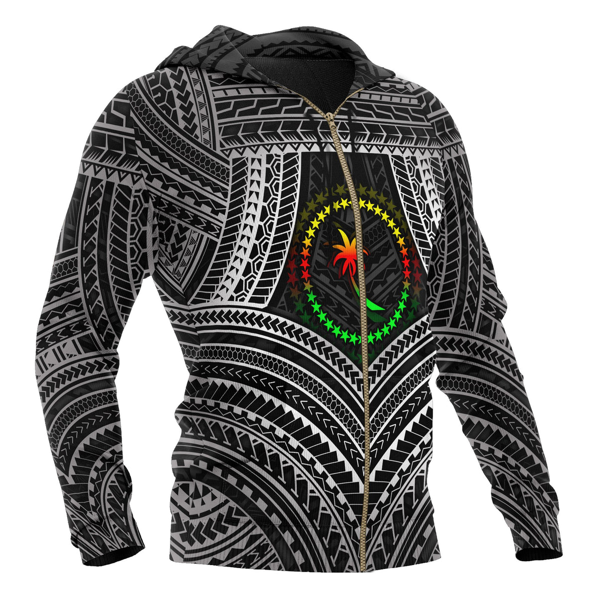 Chuuk Polynesian Zip up Hoodie Chuuk Flag Reggae Color - Polynesian Pride