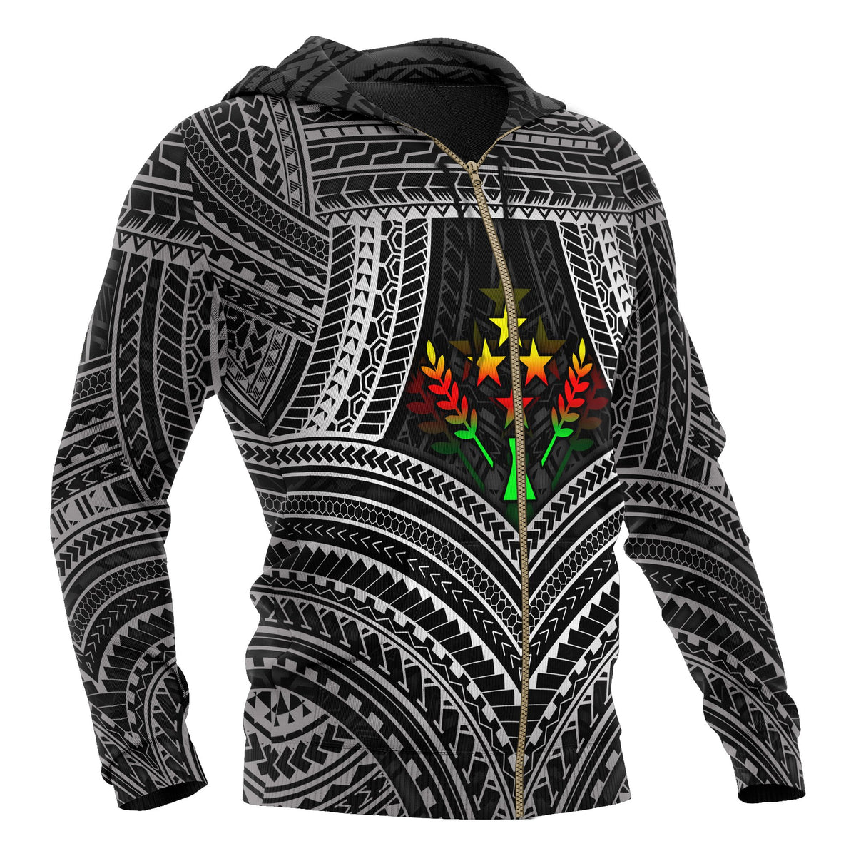 Kosrae Polynesian Zip up Hoodie Kosrae Flag Reggae Color - Polynesian Pride