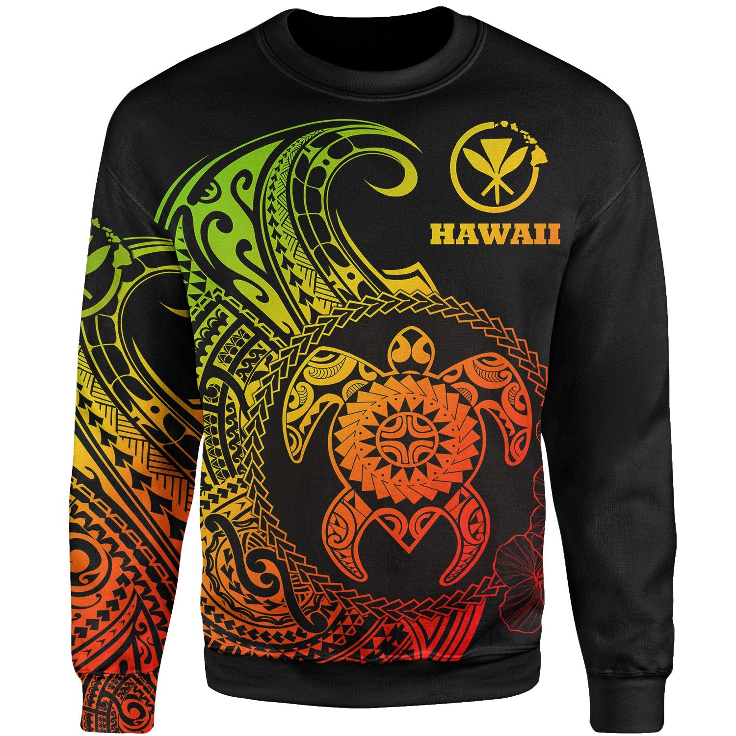 Hawaii Polynesian Sweatshirt - Vintage Polynesian Turtle (Reggae) Unisex Reggae - Polynesian Pride