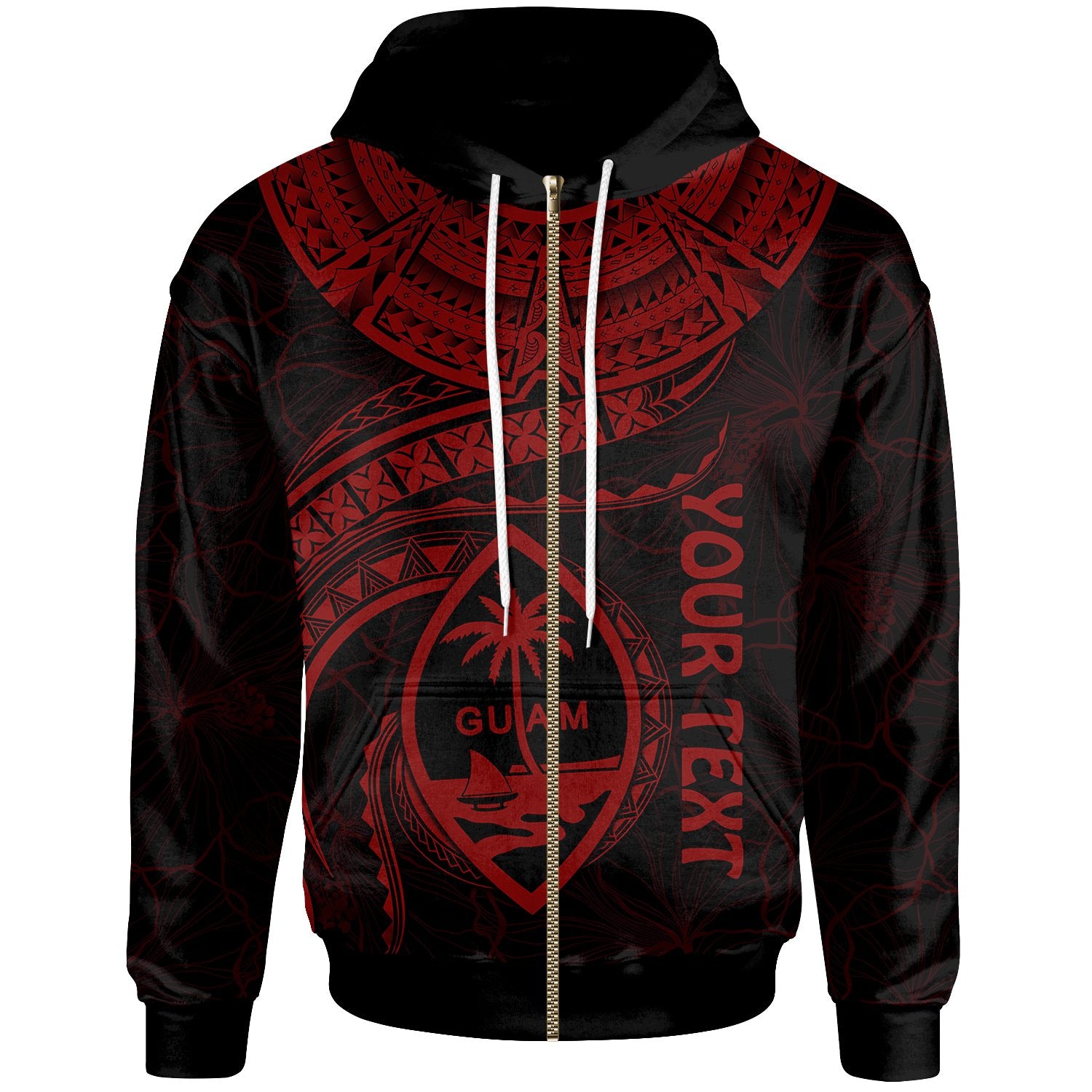 Guam Polynesian Custom Zip up Hoodie Guam Waves (Red) Unisex Red - Polynesian Pride