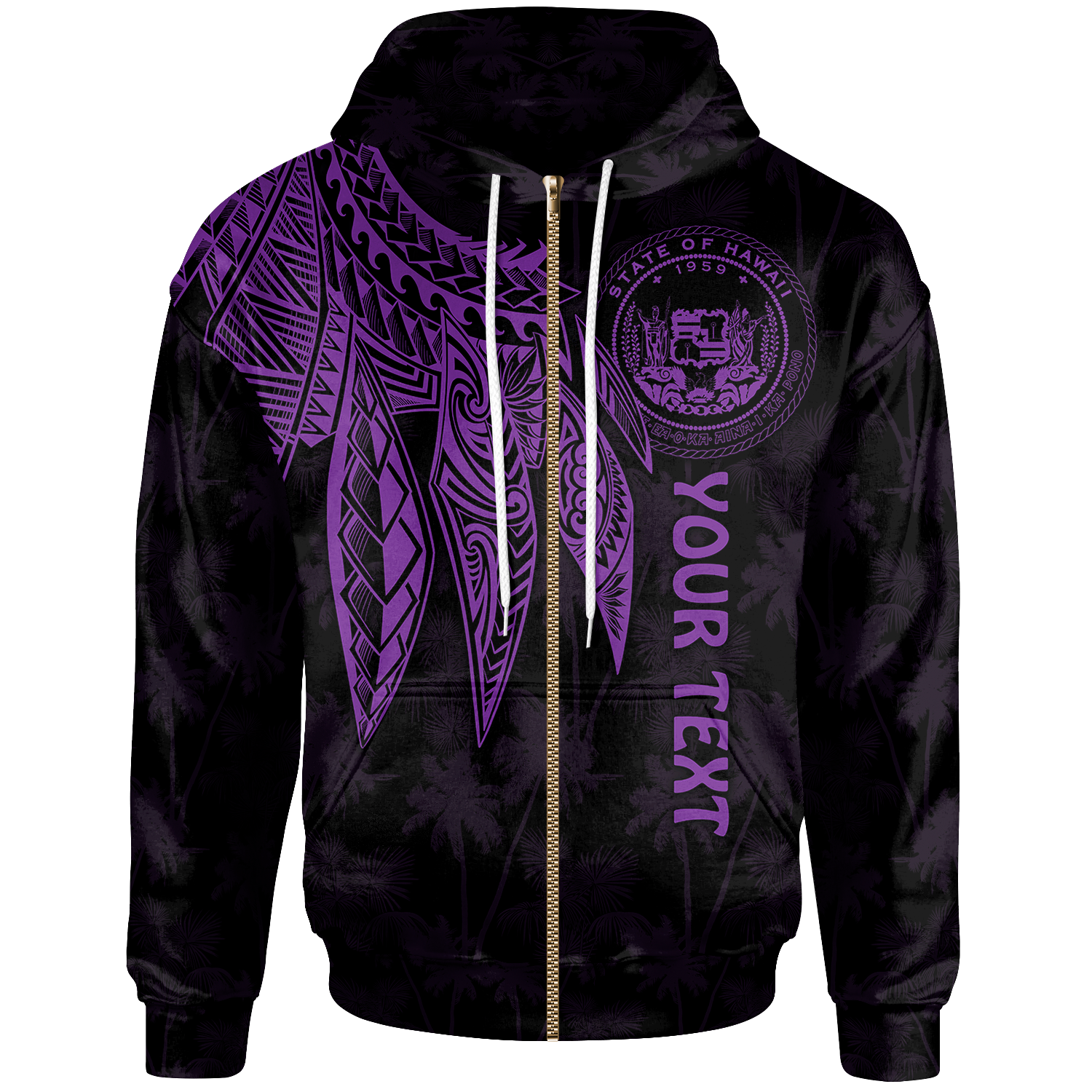 Polynesian Hawaii Custom Zip up Hoodie Polynesian Wings (Purple) Unisex Purple - Polynesian Pride