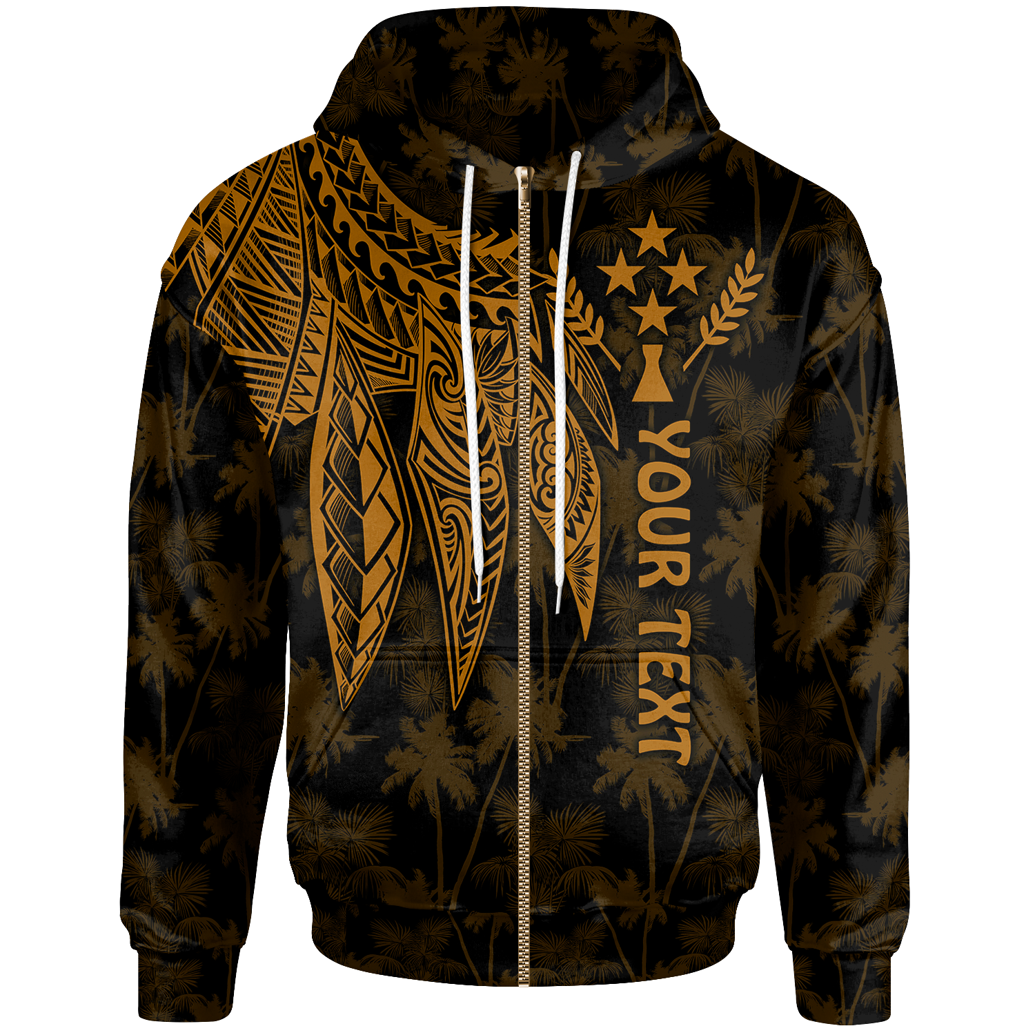 Kosrae Custom Zip up Hoodie Polynesian Wings (Golden) Unisex Golden - Polynesian Pride