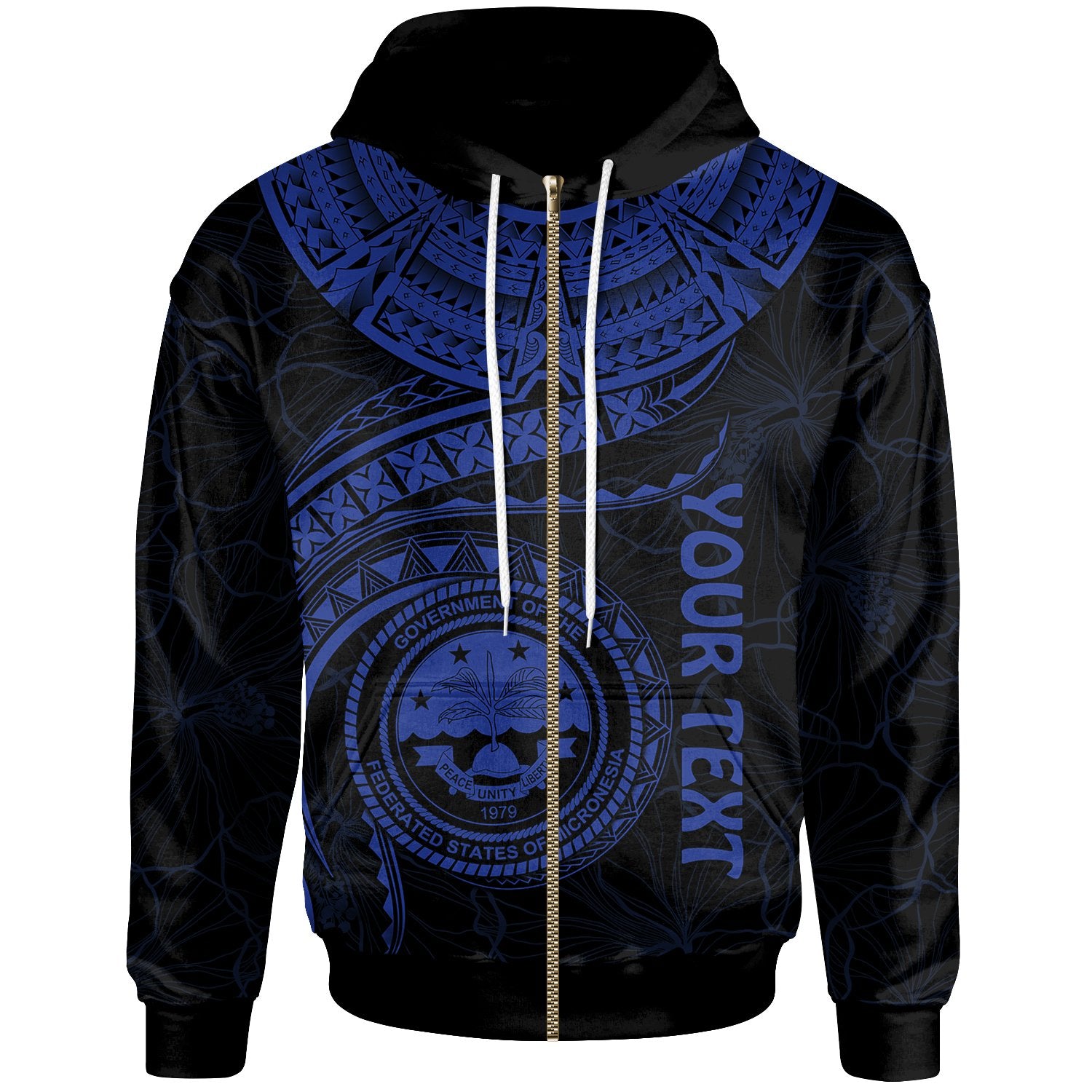 Federated States of Micronesia Polynesian Custom Zip up Hoodie FSM Waves (Blue) Unisex Blue - Polynesian Pride