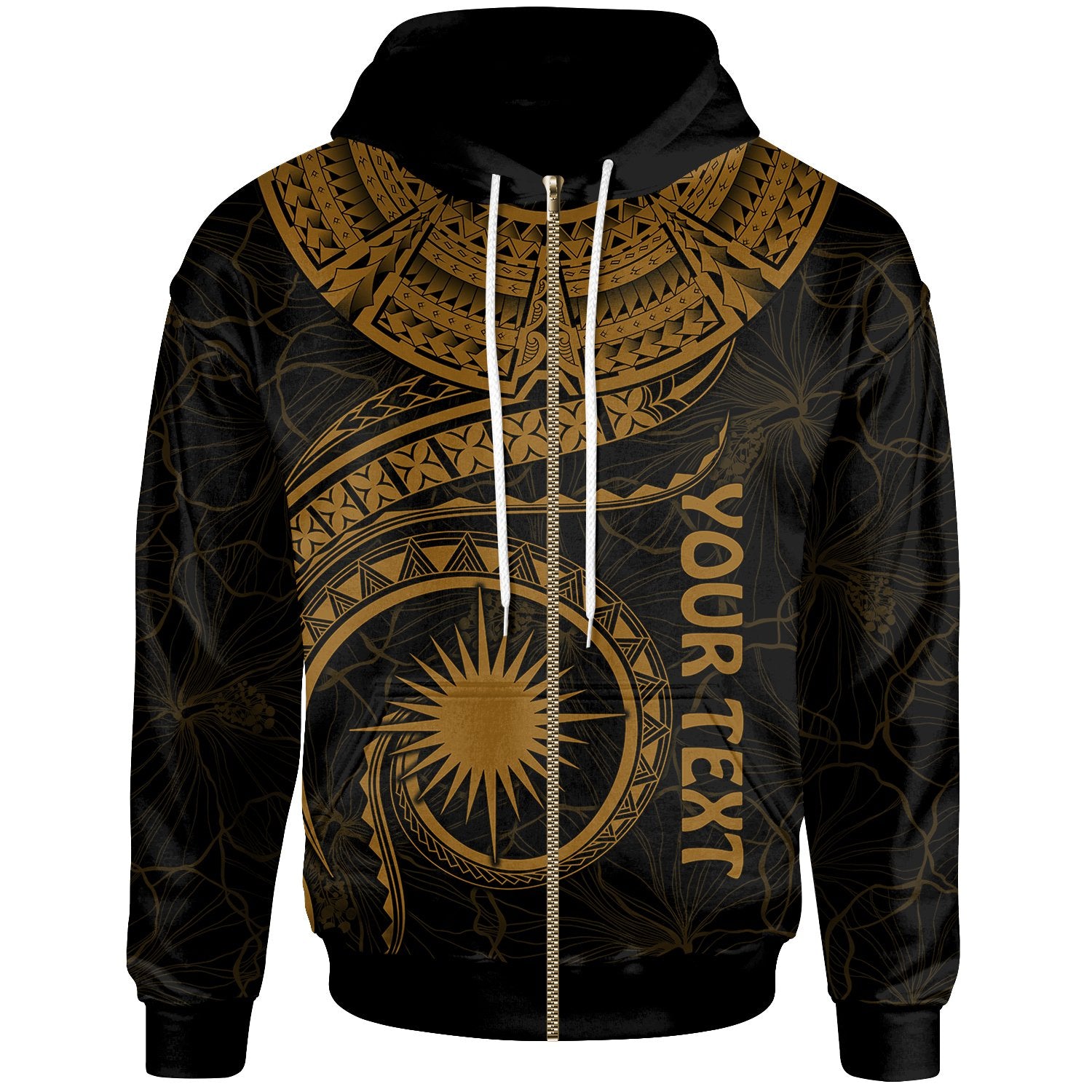 Marshall Islands Polynesian Custom Zip up Hoodie Marshall Islands Waves (Golden) Unisex Golden - Polynesian Pride