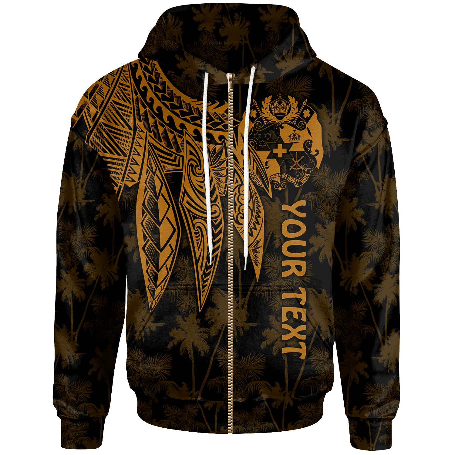 Tonga Custom Zip up Hoodie Polynesian Wings (Golden) Unisex Golden - Polynesian Pride