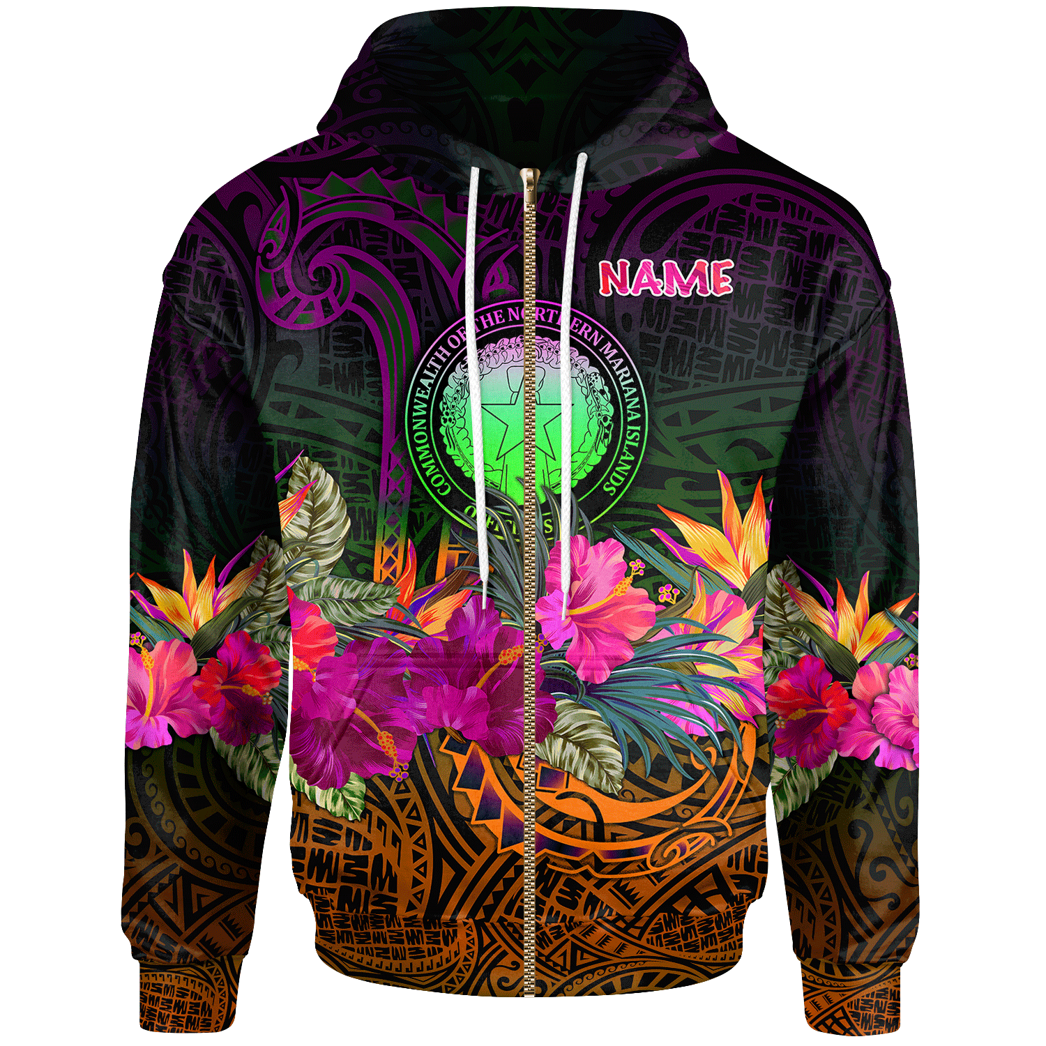 Northern Mariana Islands Polynesian Custom Zip up Hoodie Summer Hibiscus Unisex Reggae - Polynesian Pride