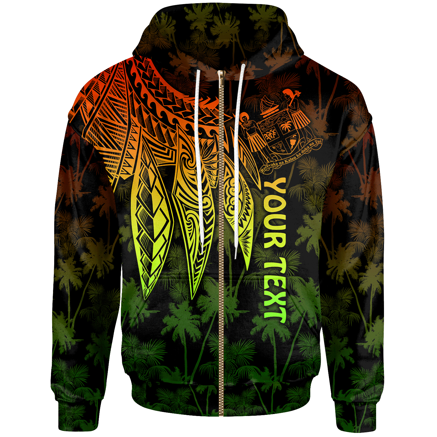 Fiji Custom Zip up Hoodie Polynesian Wings (Reggae) Unisex Blue - Polynesian Pride