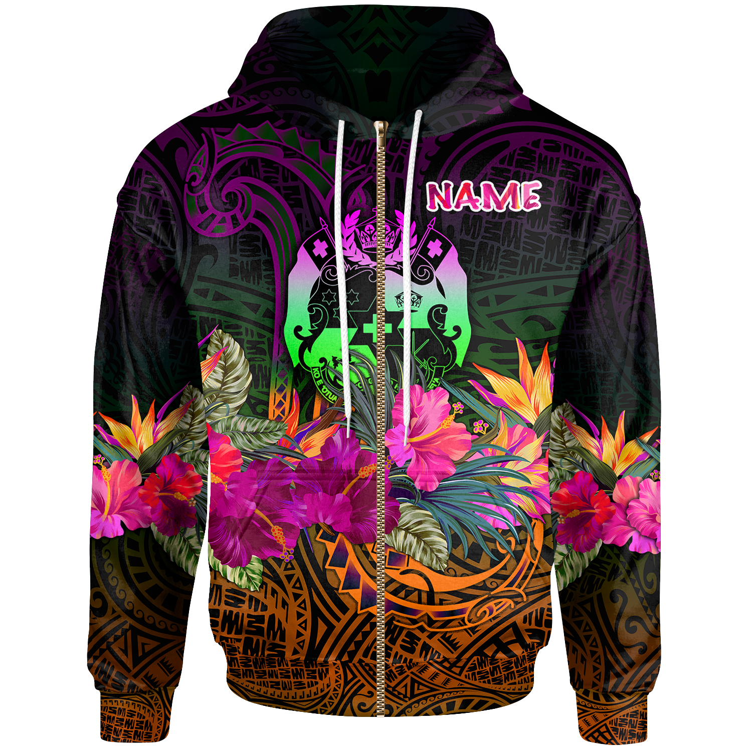 Tonga Polynesian Custom Zip up Hoodie Summer Hibiscus Unisex Reggae - Polynesian Pride