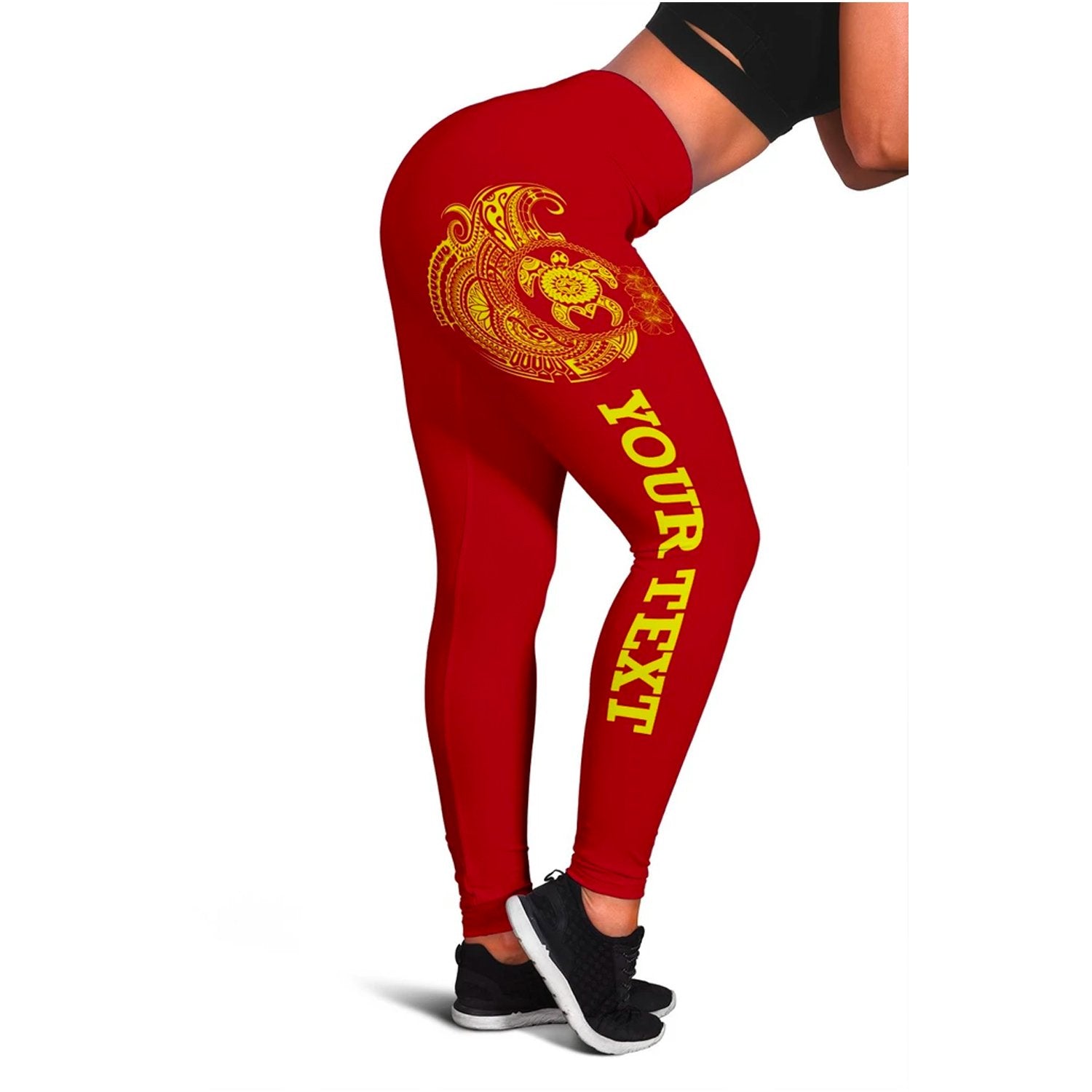 Hawaii Polynesian Personalised Women's Leggings - Vintage Polynesian Turtle (Red) Red - Polynesian Pride