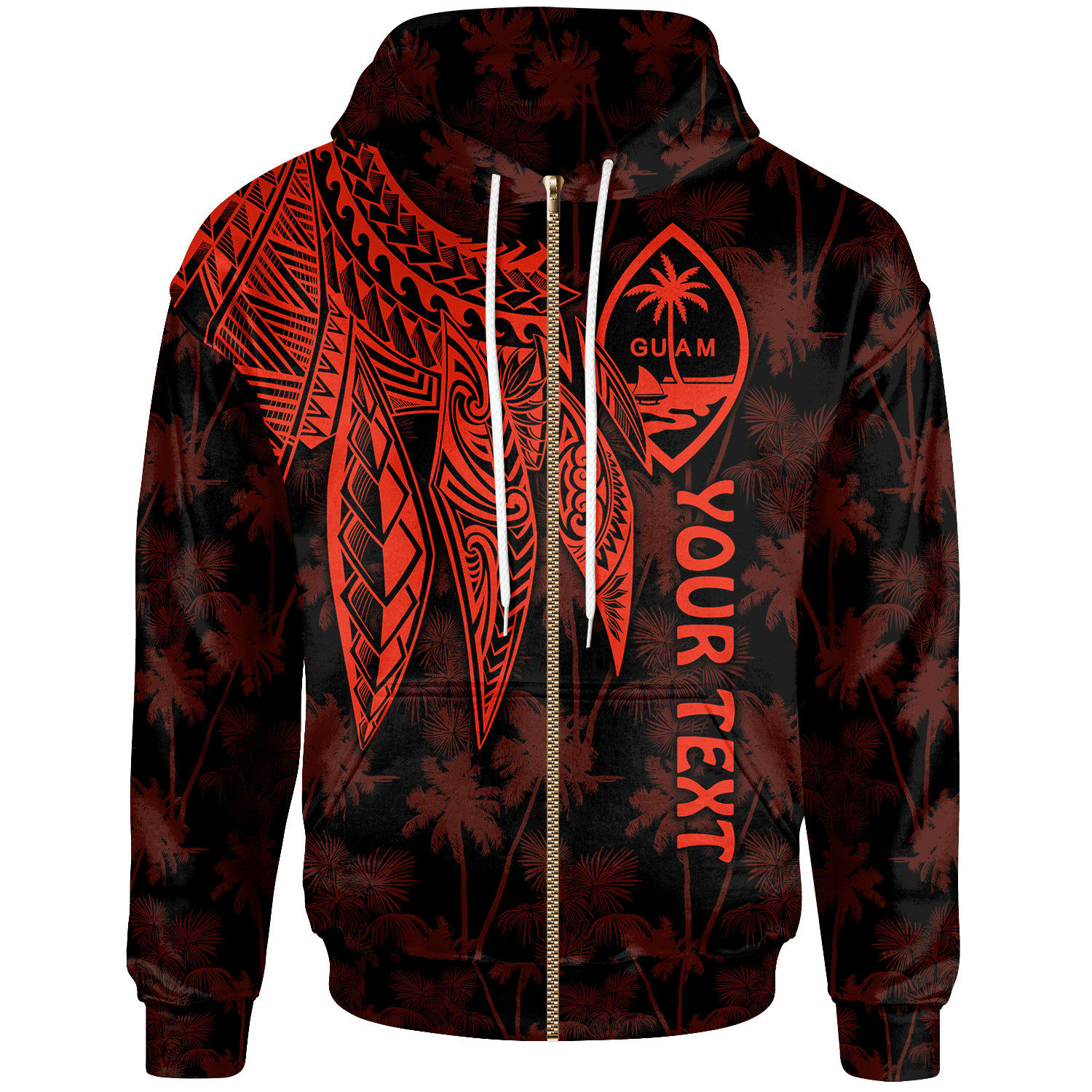 Guam Custom Zip up Hoodie Polynesian Wings (Red) Unisex Red - Polynesian Pride