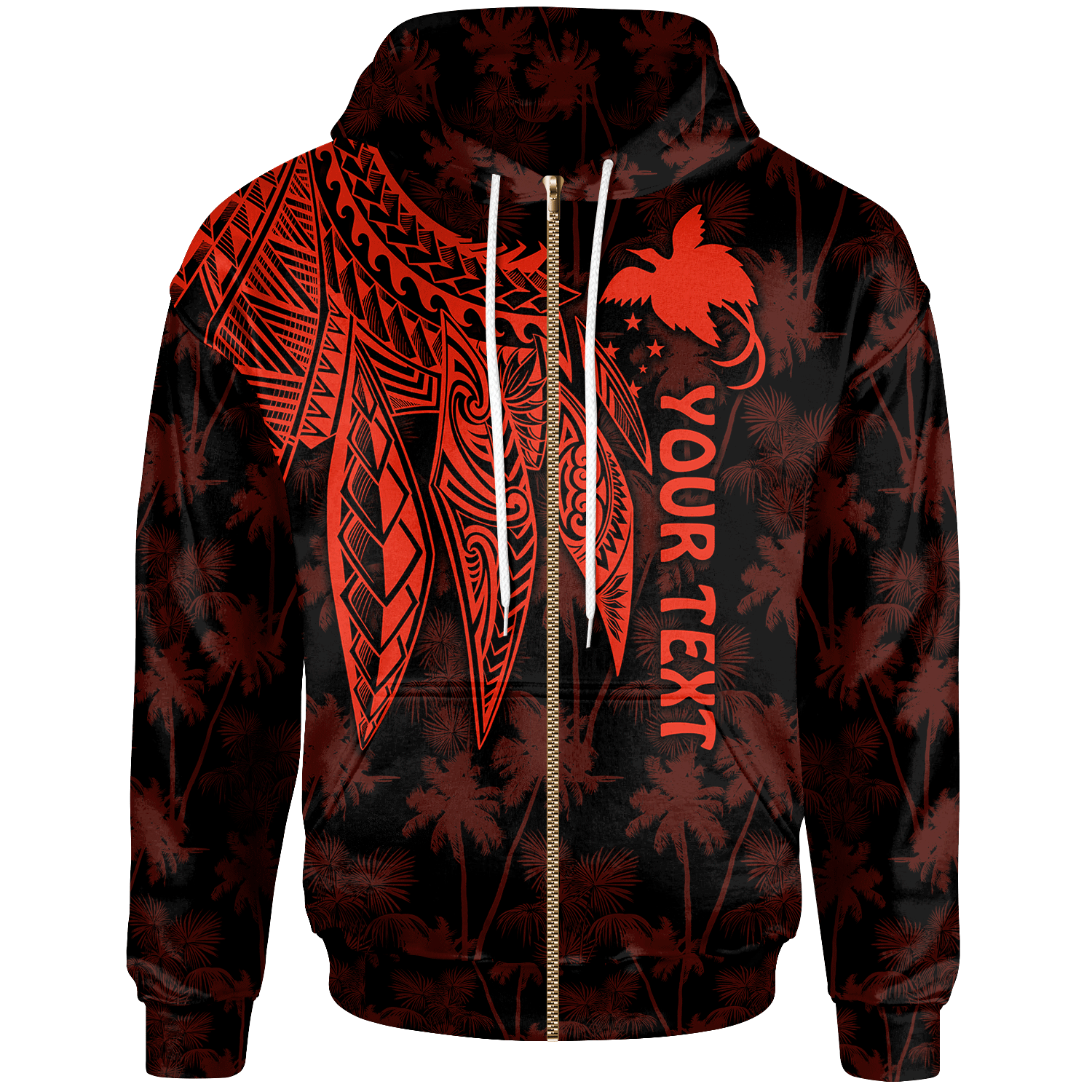 Papua New Guinea Custom Zip up Hoodie Polynesian Wings (Red) Unisex Red - Polynesian Pride