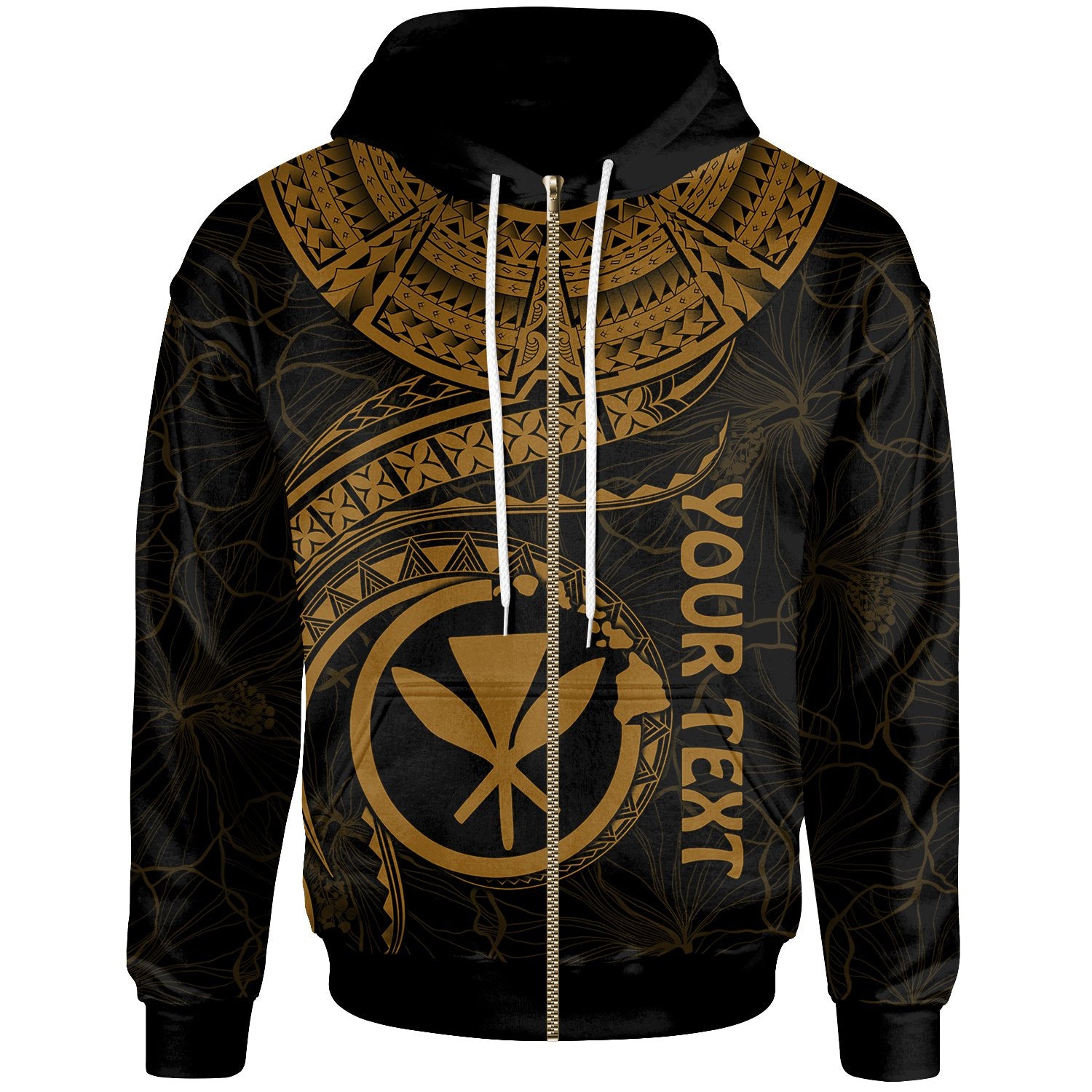 Polynesian Hawaii Kanaka Maoli Custom Zip up Hoodie Hawaiian Waves (Golden) Unisex Golden - Polynesian Pride