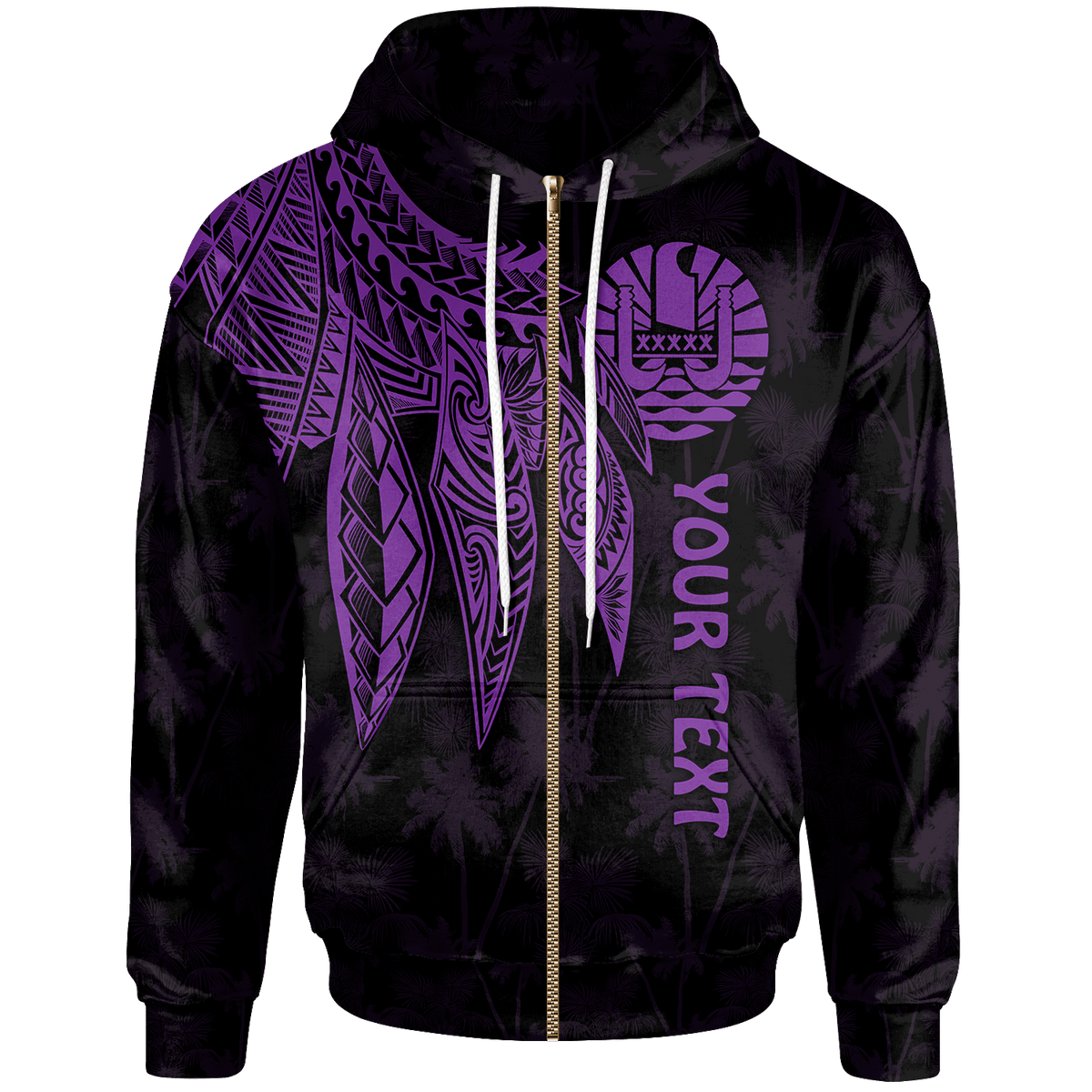 Tahiti Custom Zip up Hoodie Polynesian Wings (Purple) Unisex Blue - Polynesian Pride